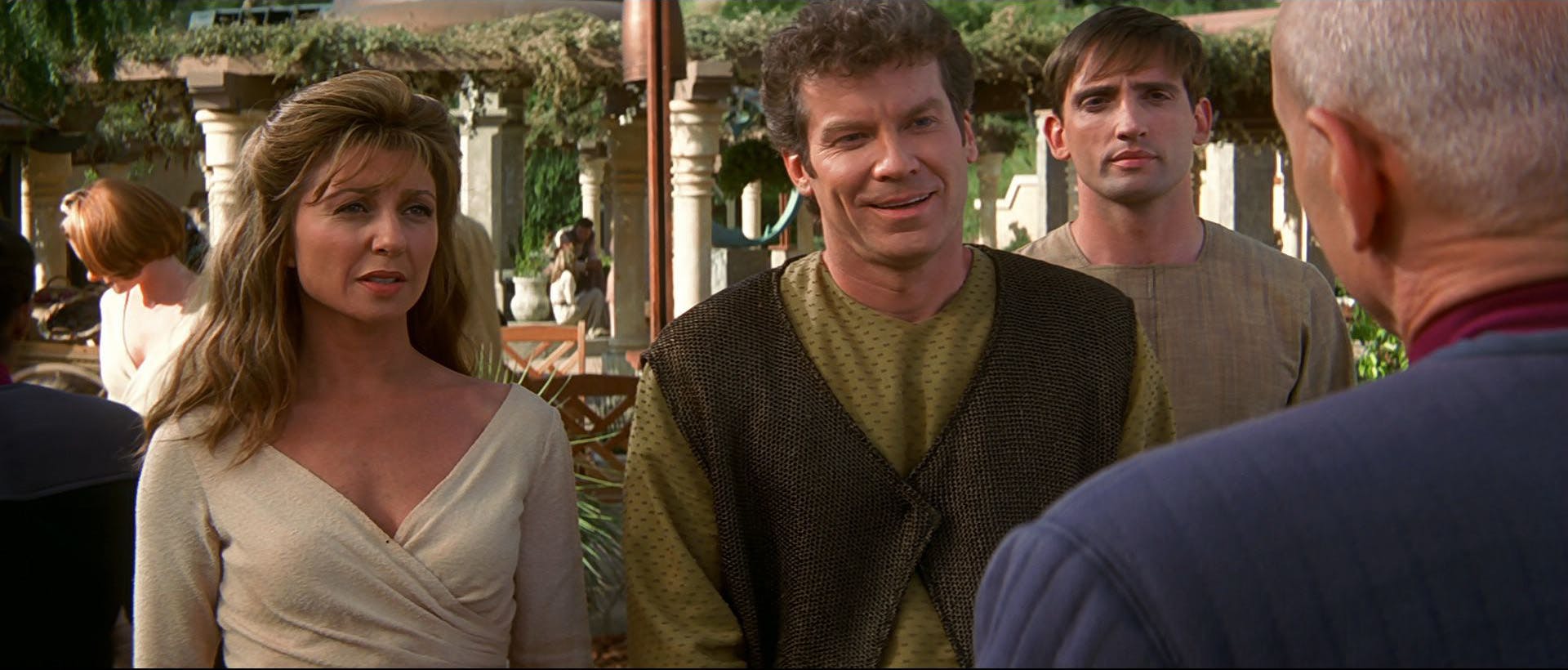 Picard is welcomed by Anij and Sojef, the leaders of the Ba'ku community in Star Trek: Insurrection