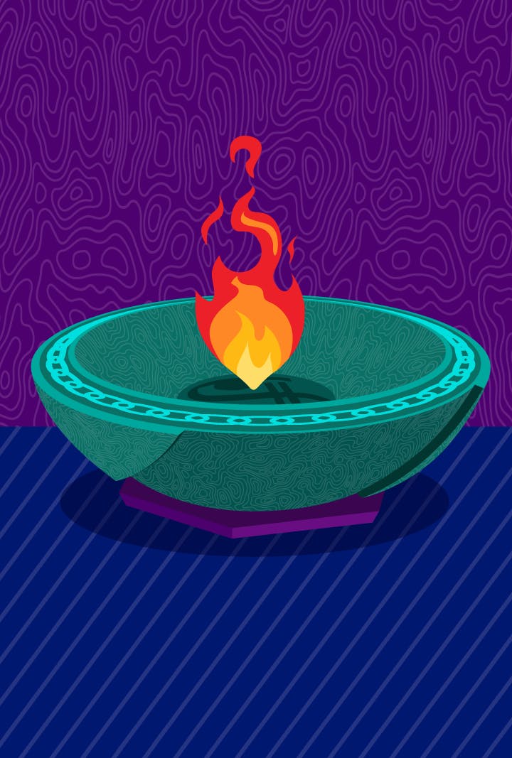 Graphic illustration of the Trill zhian'tara ritual ceremonial bowl with a flame