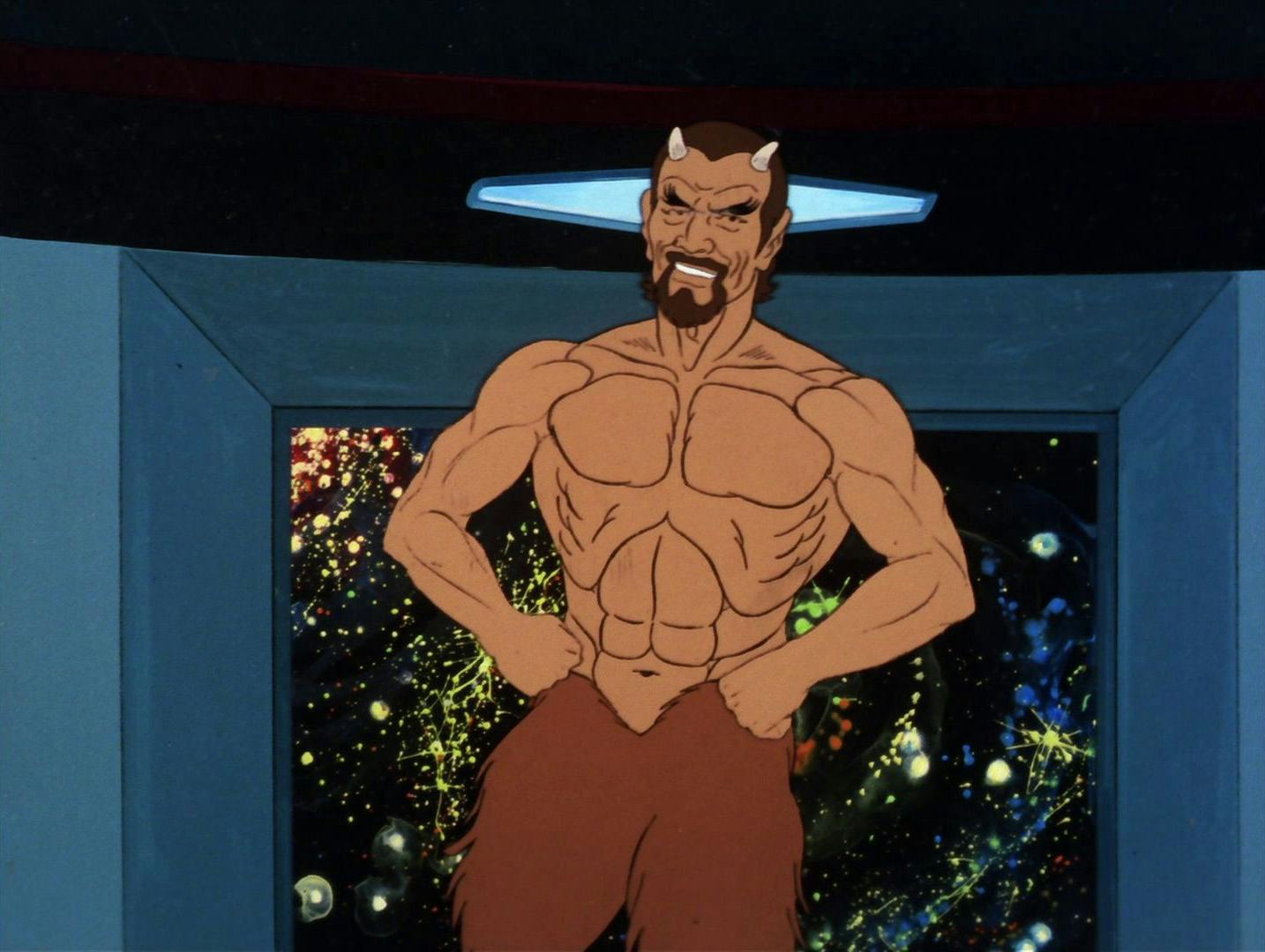 The red-skinned humanoid with small horns on his head, Lucien, appears on the bridge of the Enterprise in 'The Magicks of Megas-Tu'