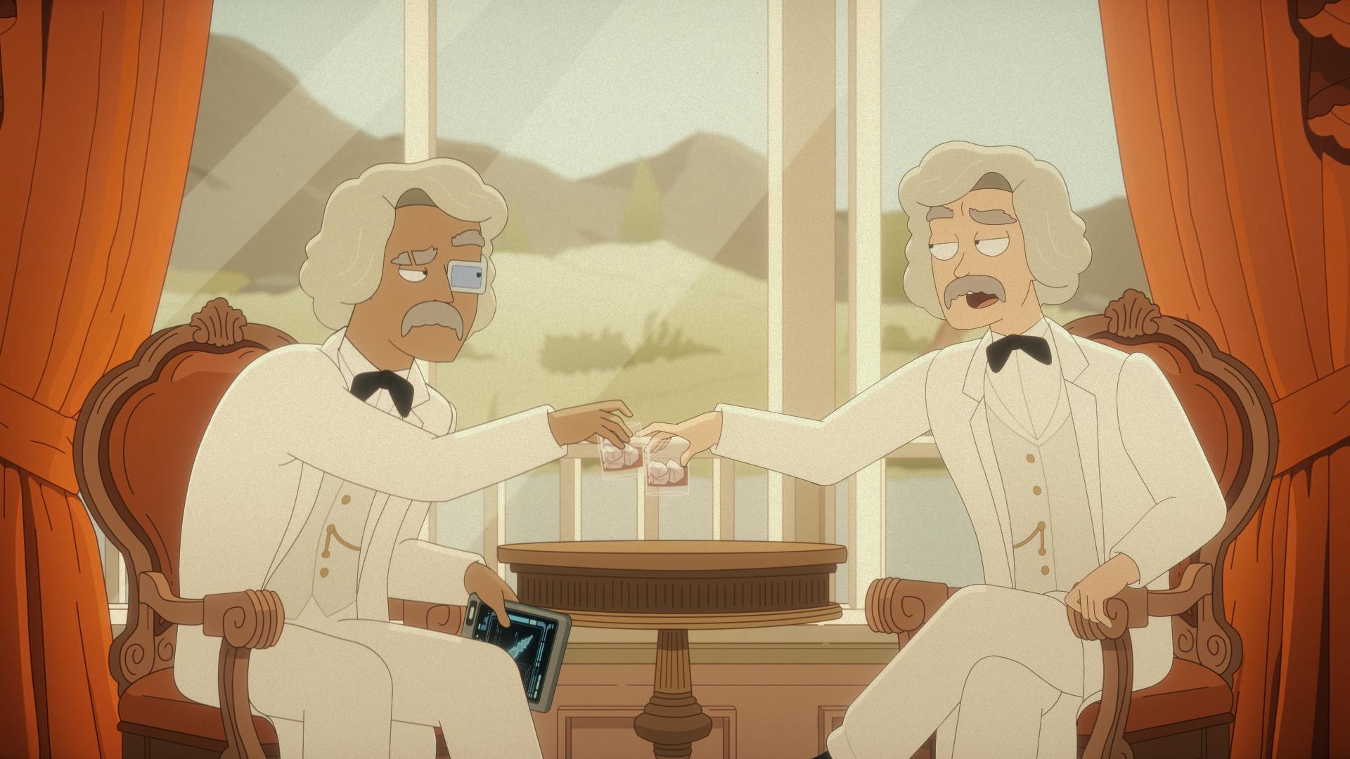 star trek enterprise movie cast Rutherford and Livik are on a 19th Century riverboat dressed as Mark Twain in the Cerritos holodeck where they both clink their drinks together as they work out a compromise in 'Old Friends, New Planets'