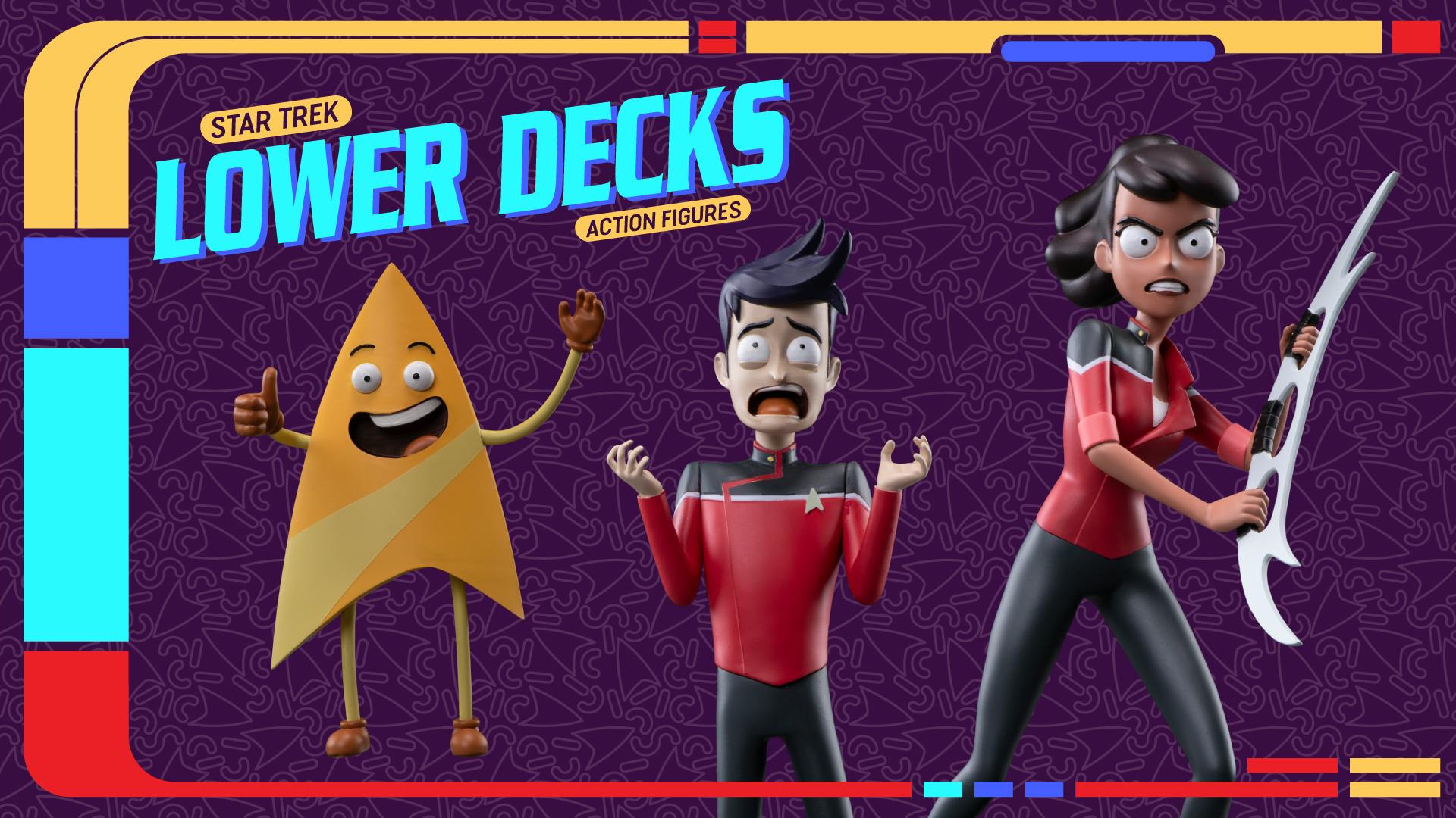 Star Trek x EXO-6 Star Trek: Lower Decks figures of Badgey, Boimler, and Mariner