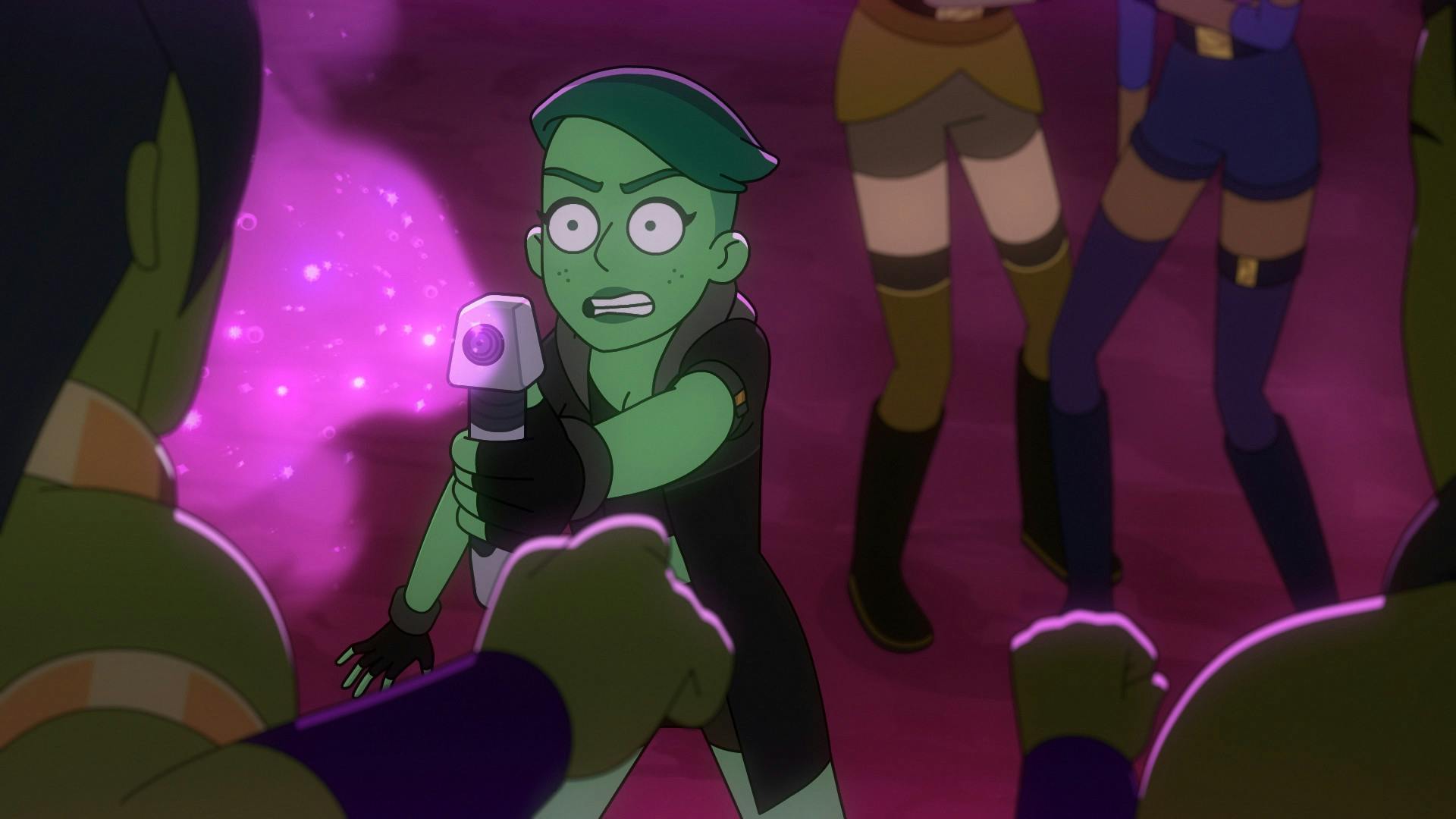 Tendi sprays an Orion pheromone antidote in the face of a male Orion slave in 'Something Borrowed, Something Green'