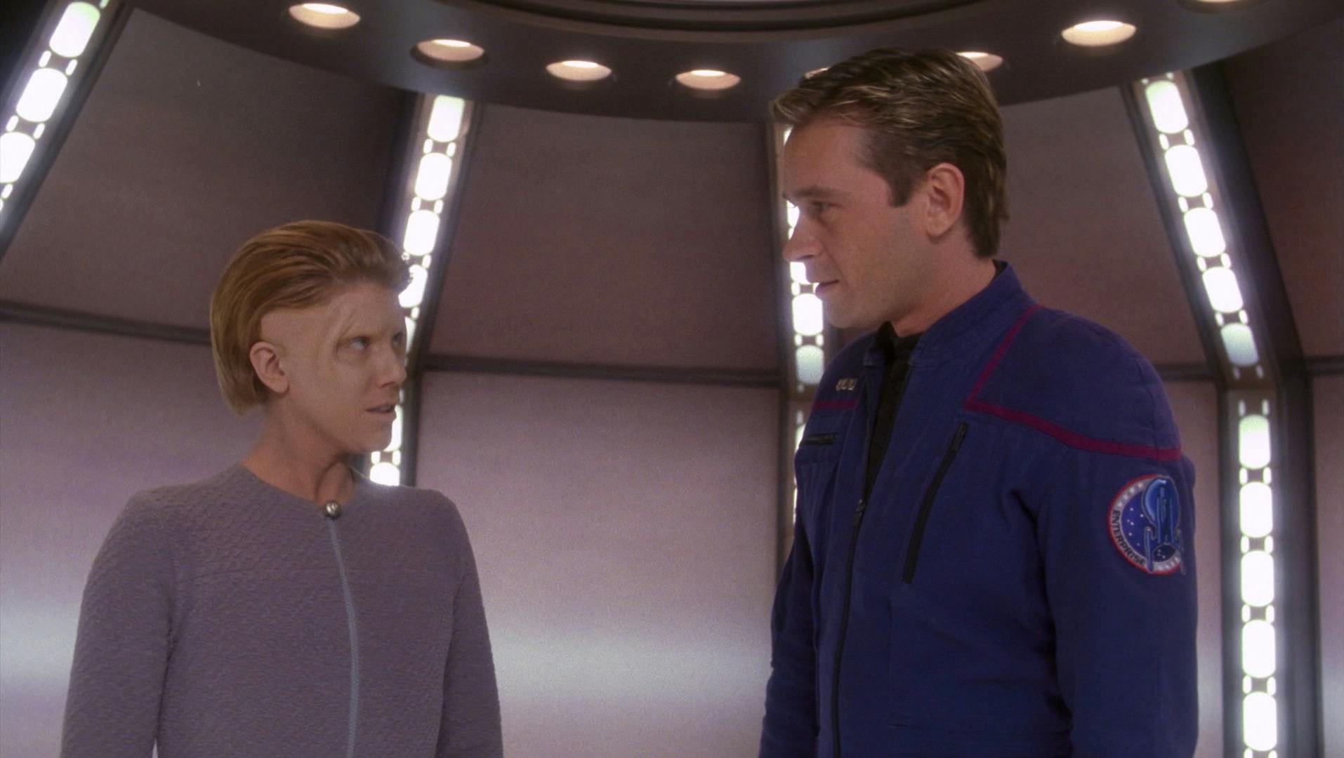 Trip Tucker shows a cogenitor Charles around the NX-01 including the transporter room in 'Cogenitor'