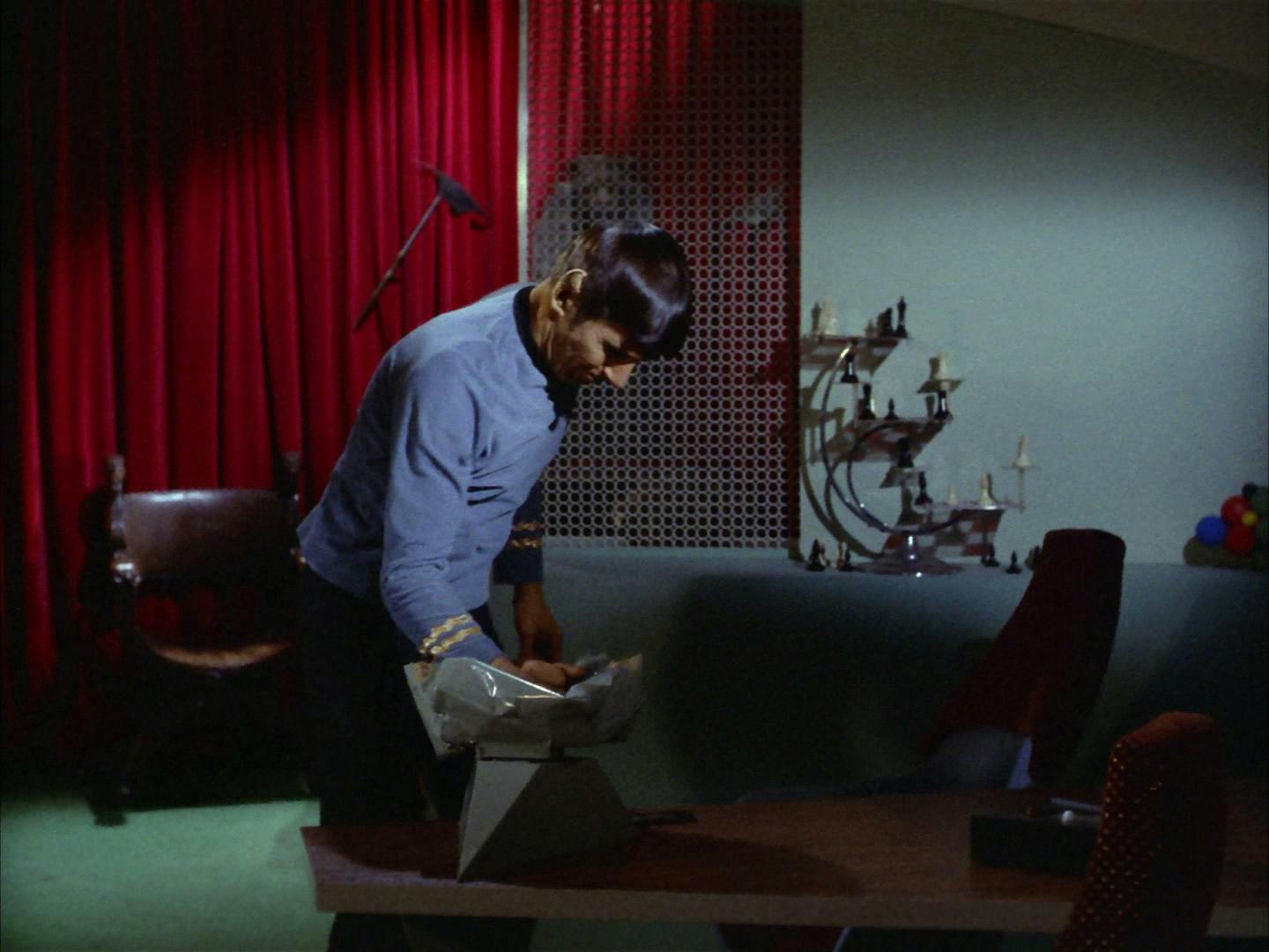Overcome with intense urges from pon farr, Spock destroys an artifact in his quarters in 'Amok Time'