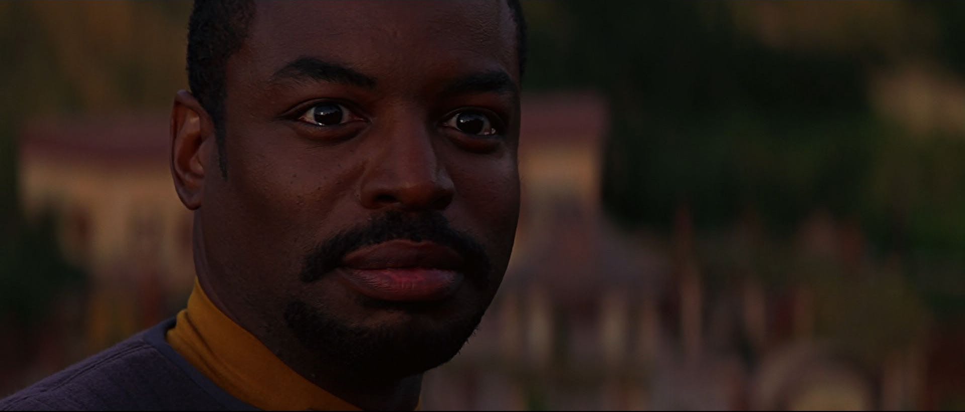 Geordi La Forge realizes a longtime dream of his and experiences a real sunrise with his own eyes upon being healed by the Ba'ku planet's metaphasic radiation in Star Trek: Insurrection