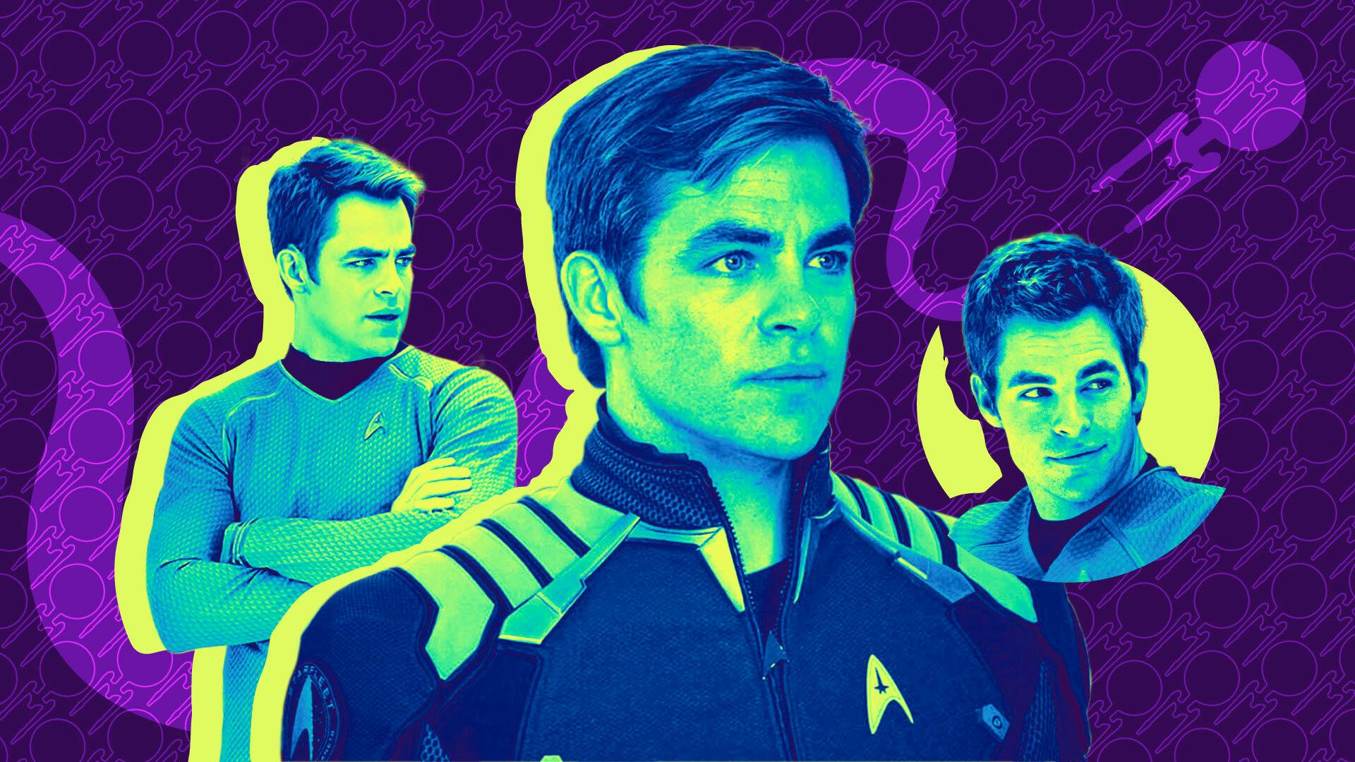 Illustrated banner featuring Chris Pine as James T. Kirk 