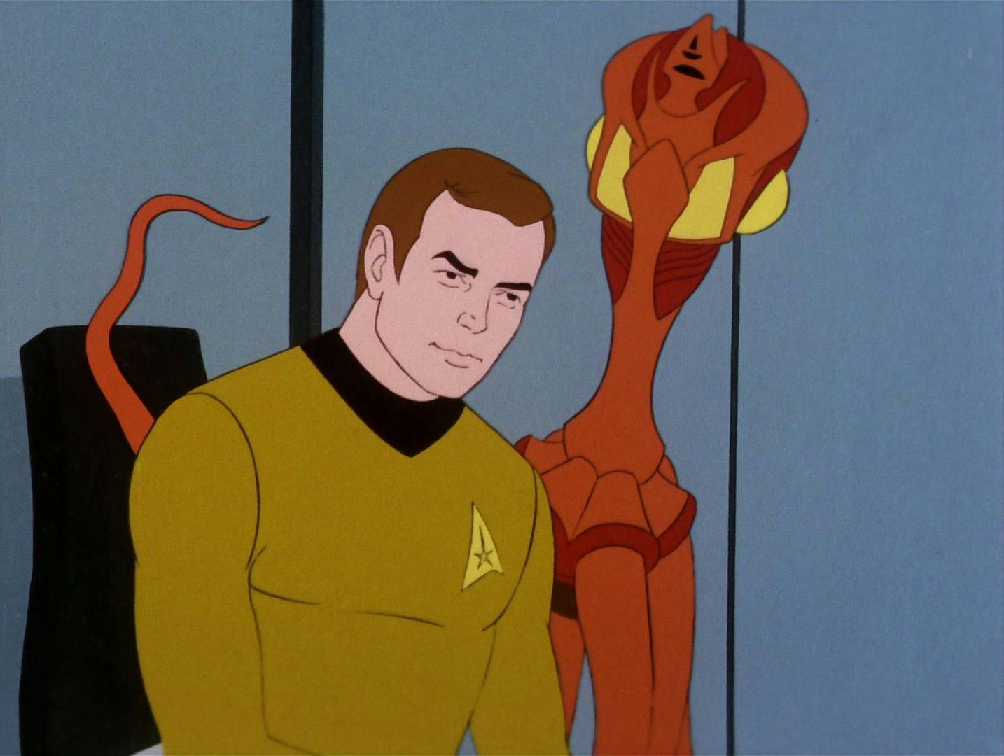A Vendorian shapeshifting as Carter Winston approaches Captain Kirk from behind and renders him unconscious in 'The Survivor'