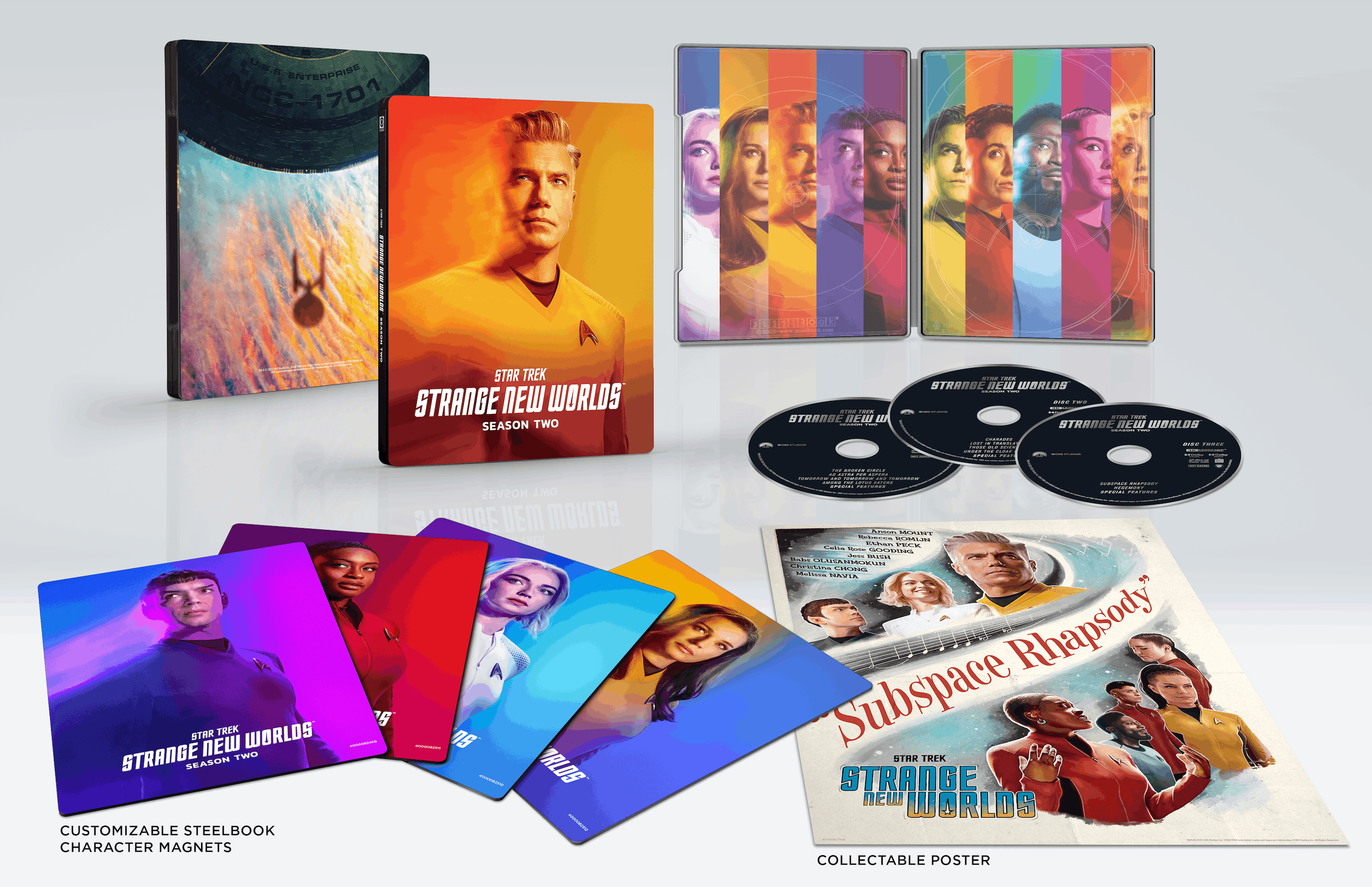 Star Trek: Strange New Worlds Season 2 - 4K UHD Blu-ray Steelbook pack shot with customizable character magnets and collectable poster