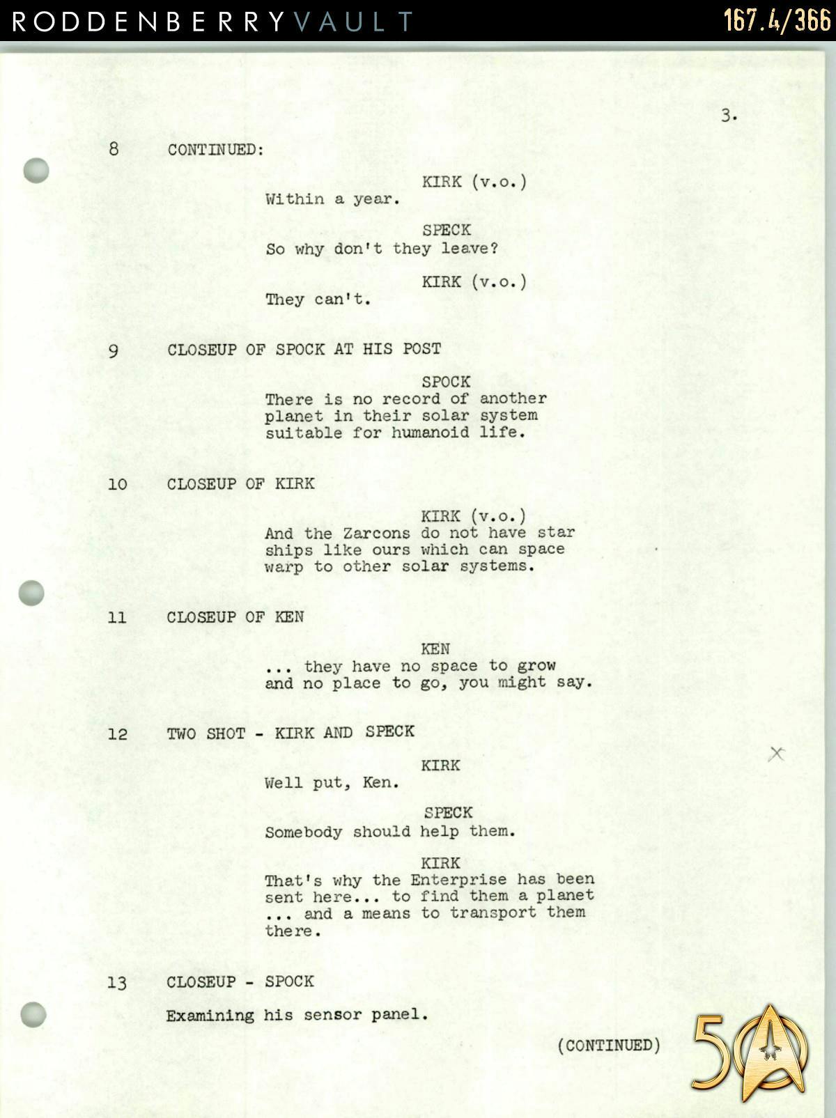 From the Roddenberry 366 Vault - The Animated Series - (unproduced) 'No Space to Grow and No Place to Go' script written by Don Sandburg