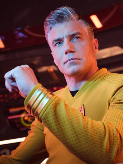 Captain Christopher Pike on the bridge of the U.S.S. Enterprise as seen on Star Trek: Strange New Worlds