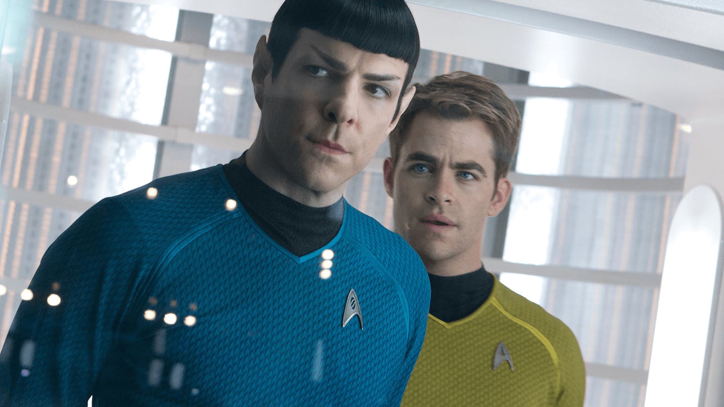 Header image for Star Trek: Into Darkness showing James T. Kirk standing behind Spock
