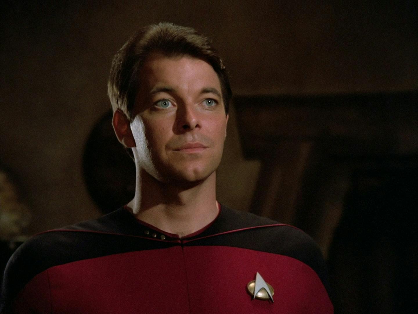 Close-up of a clean-shaven Will Riker in 'Encounter at Farpoint'