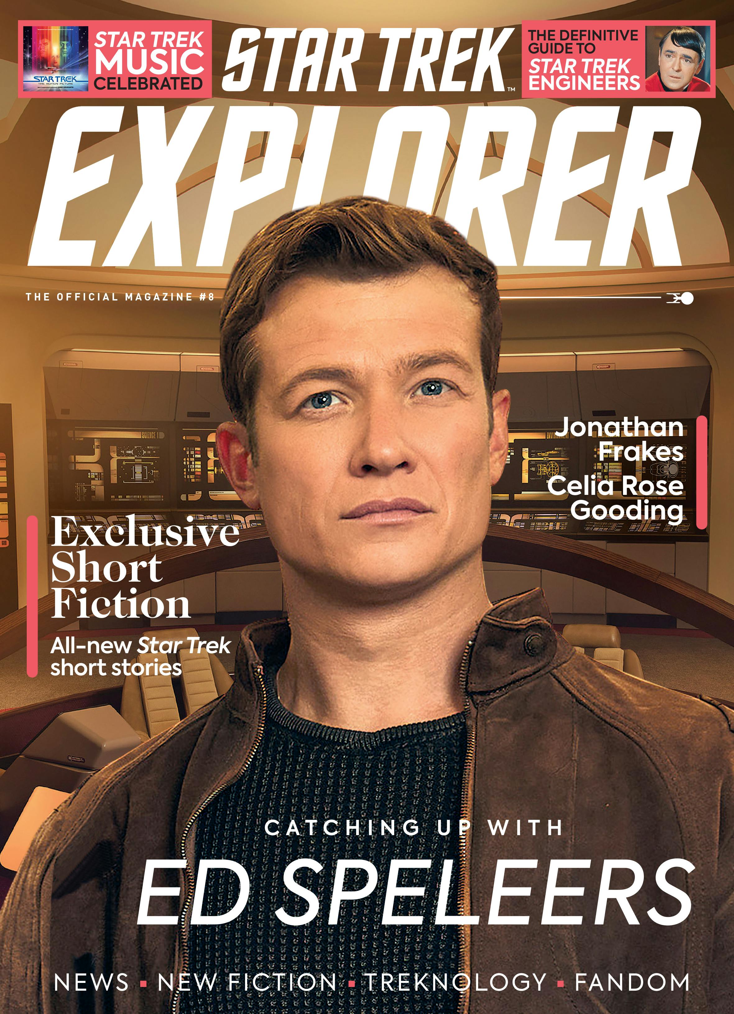 Star Trek Explorer #8 magazine newsstand cover featuring Star Trek: Picard's Ed Speleers