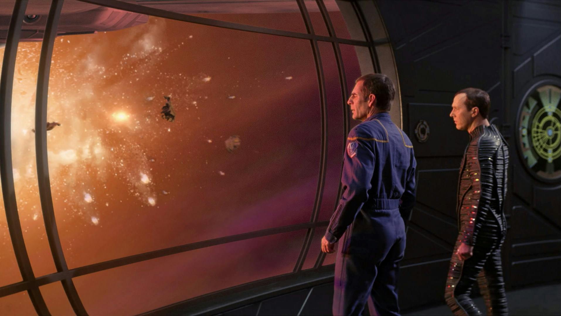 Archer finds himself on U.S.S. Enterprise-J with Daniels watching a battle being fought on the viewscreen in 'Azati Prime'