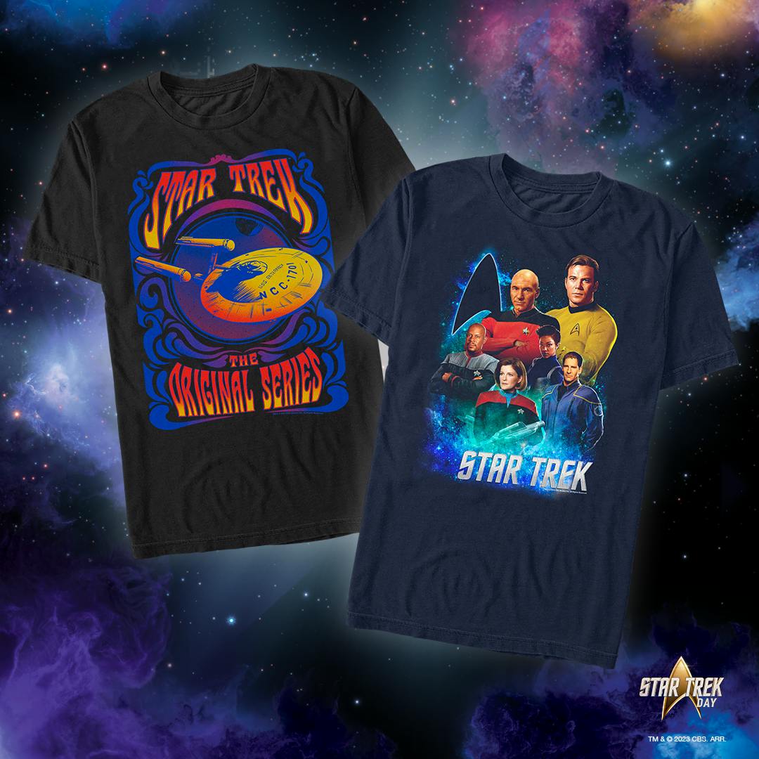 Amazon T-shirt club promo image with two Star Trek t-shirts