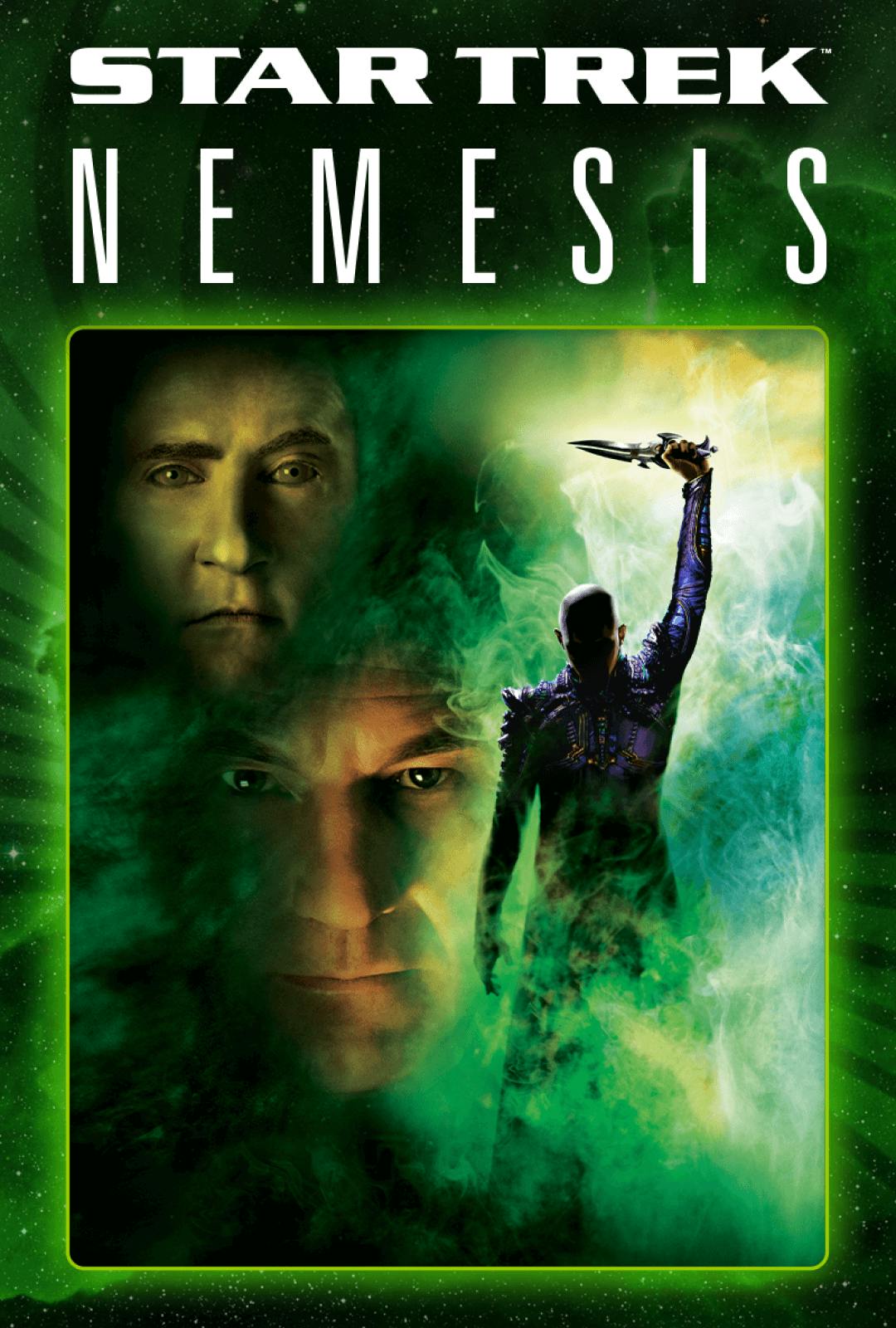 Poster art for Star Trek: Nemesis featuring Jean-Luc Picard, Data and Praetor Shinzon