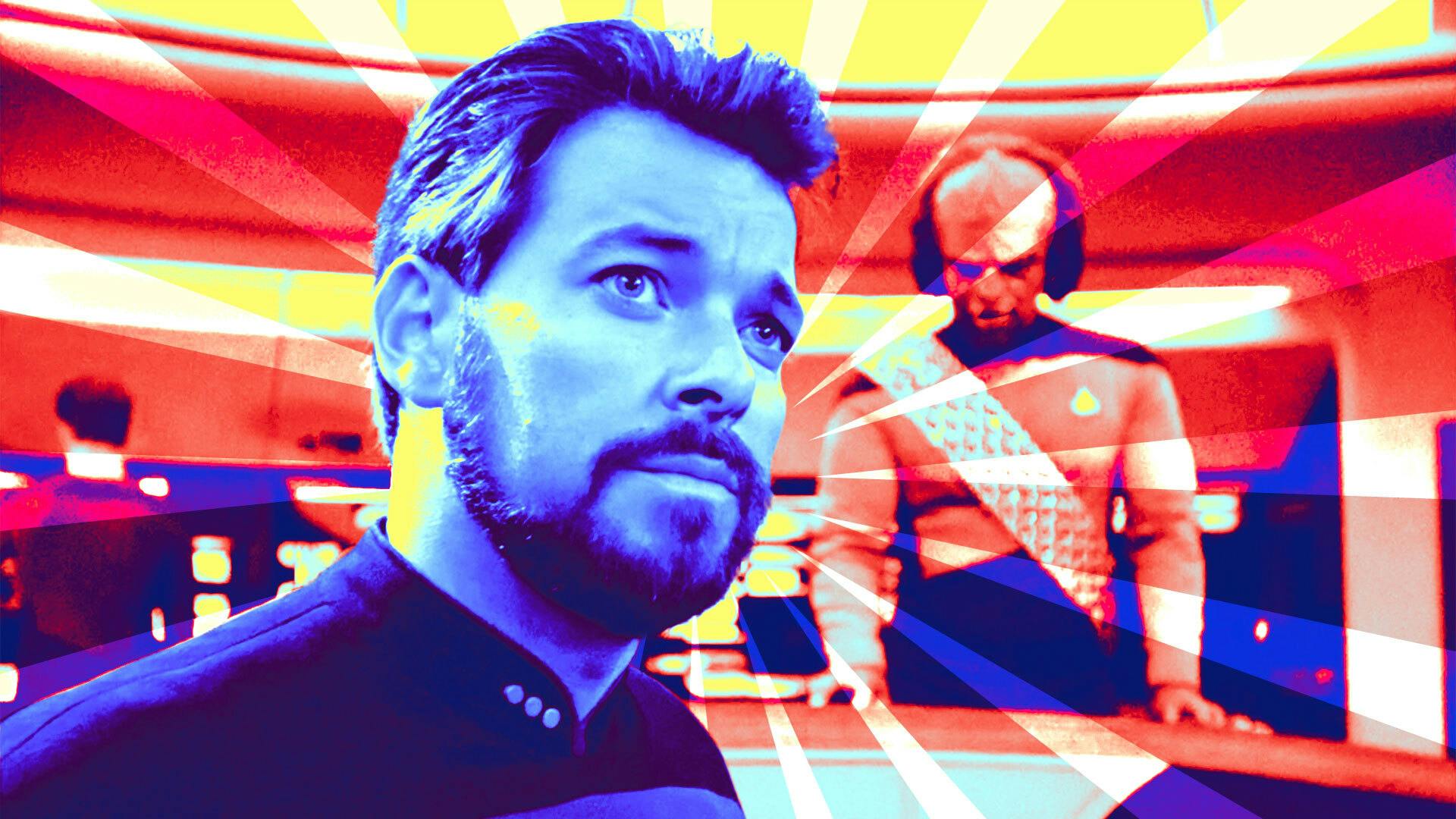 Illustrated banner featuring a close-up of Will Riker