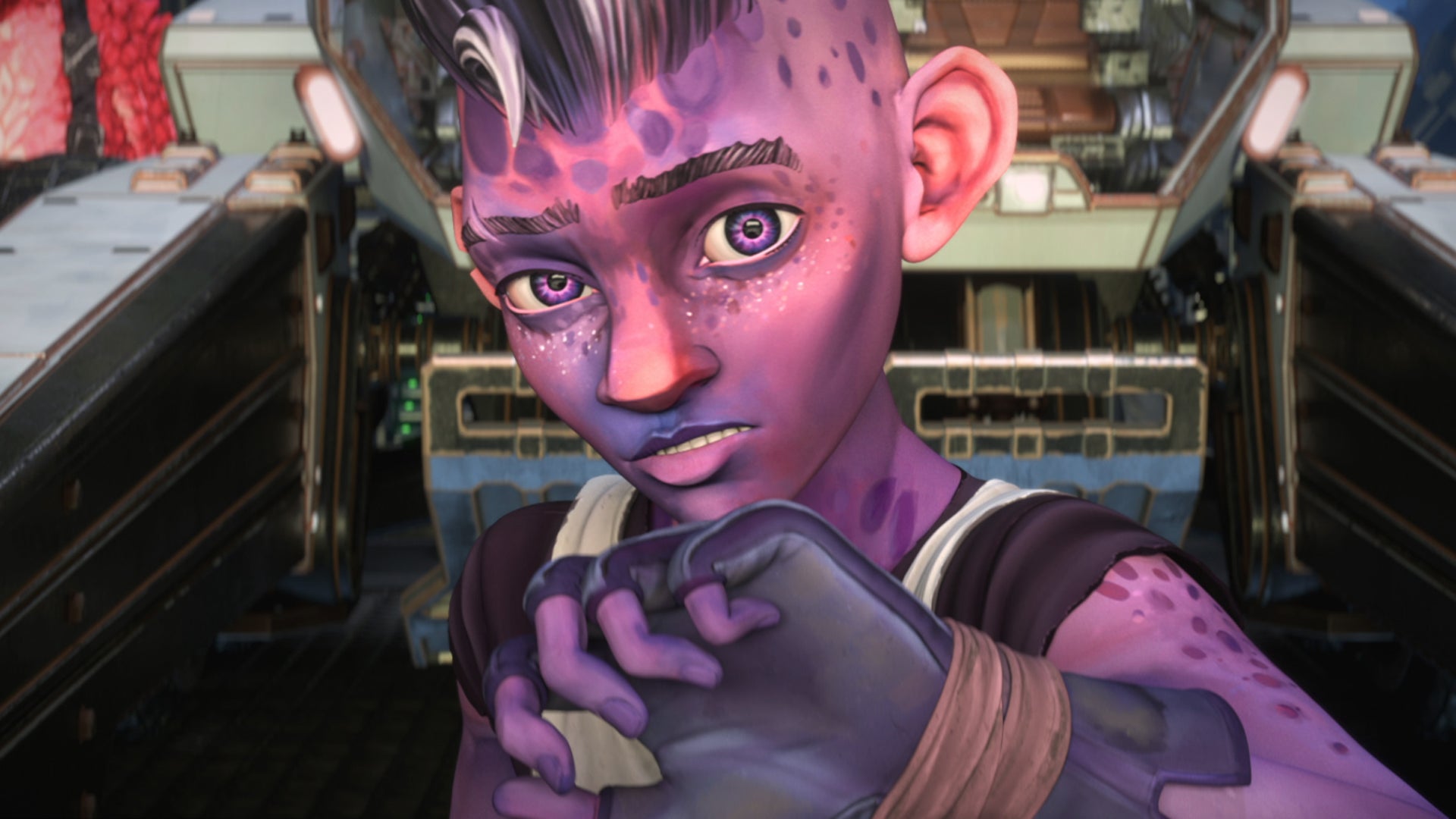 Dal raises his arms defensively in this still from Star Trek: Prodigy