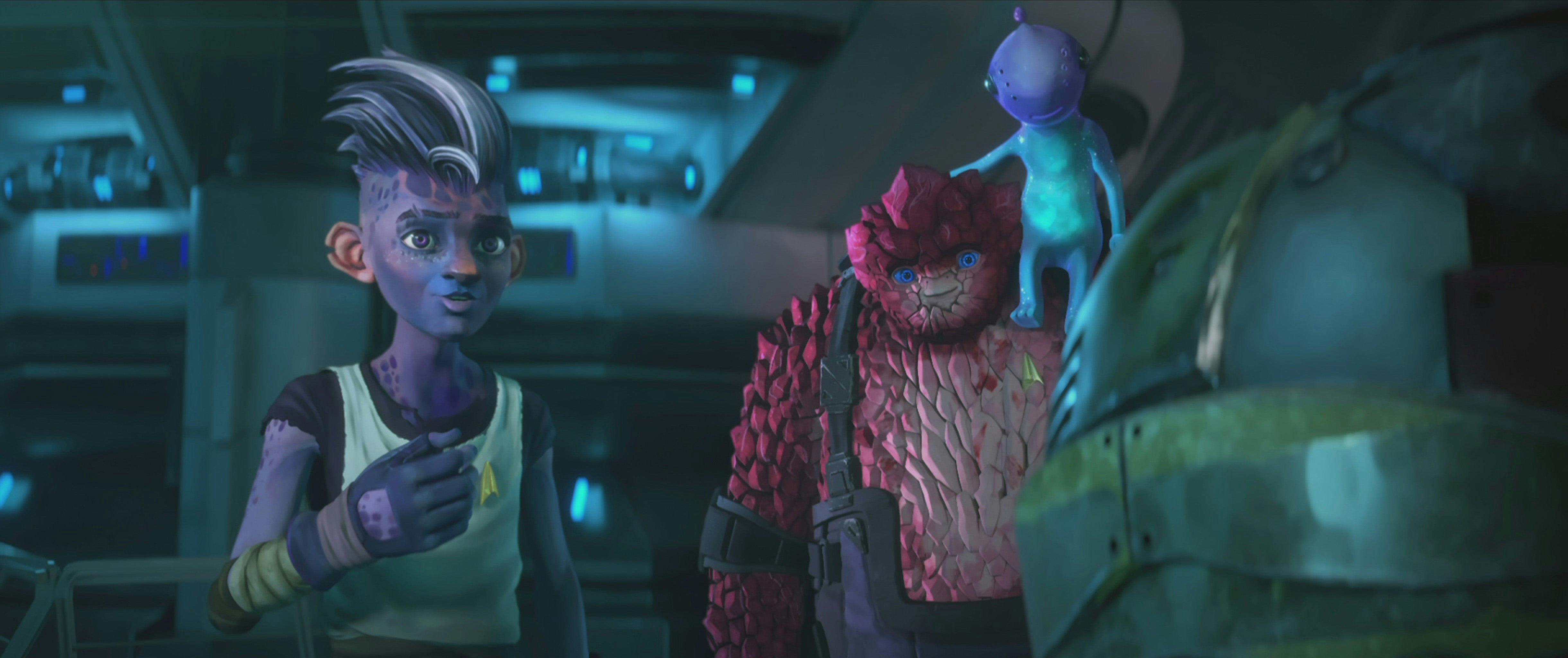 Dal speaking to Zero, while Rok-Tahk listens with Murf on her shoulder