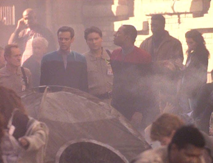 Bashir and Sisko see a ravaged San Francisco in 2024 where homelessness is prevalent is Sanctuary District A