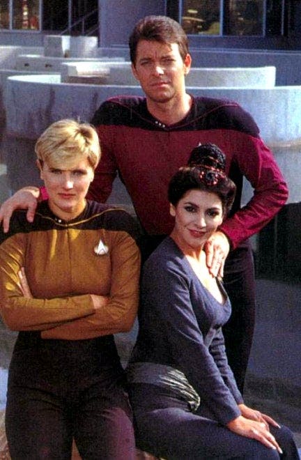 Tasha Yar, Will Riker, and Deanna Troi