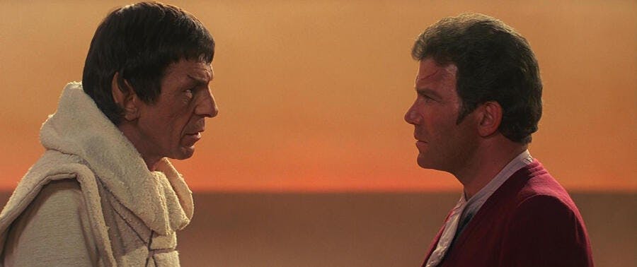 Spock and Kirk across from each other in 'The Search for Spock'