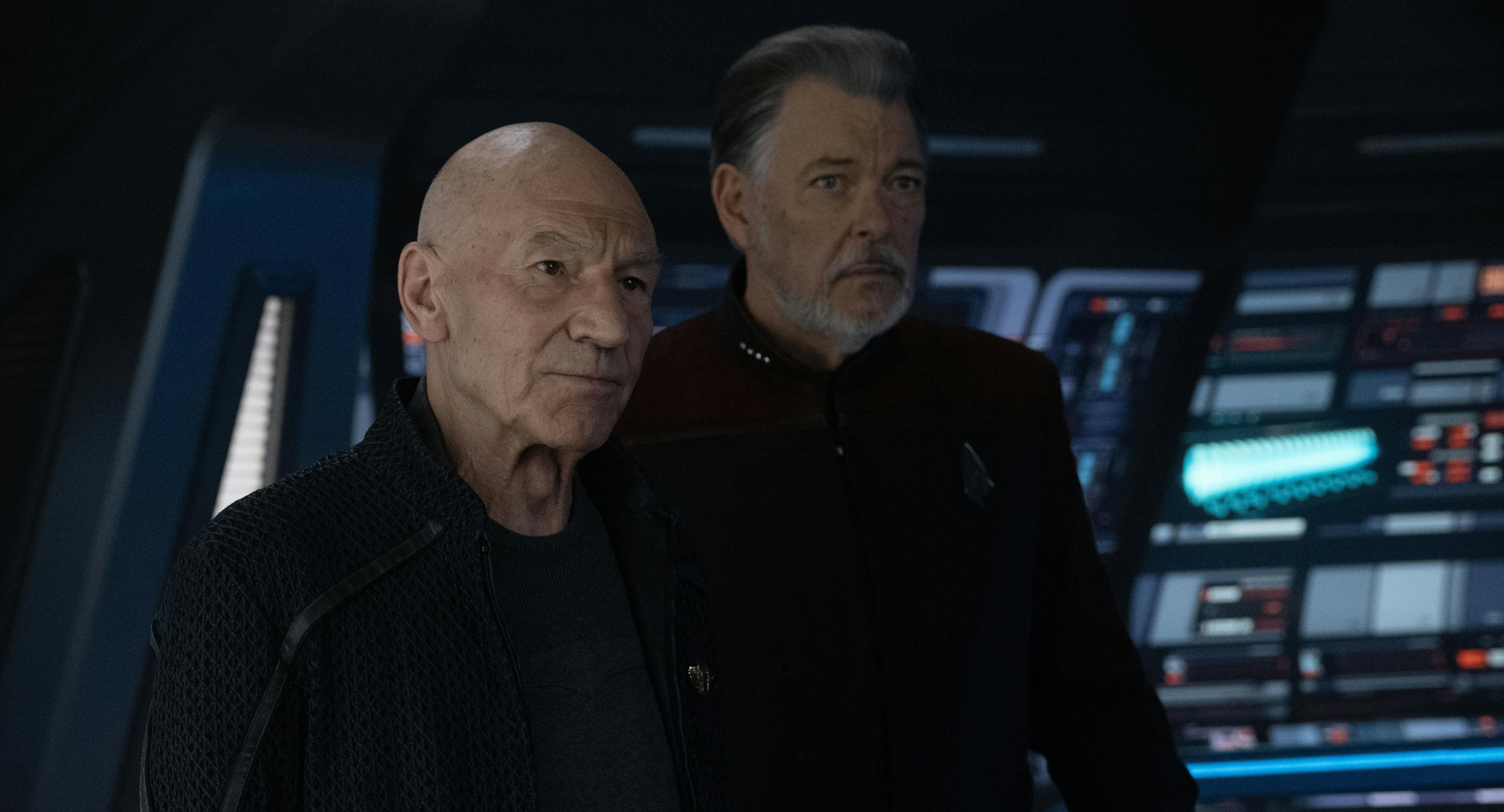 On the Bridge of the Titan, a grim Picard and Riker look ahead