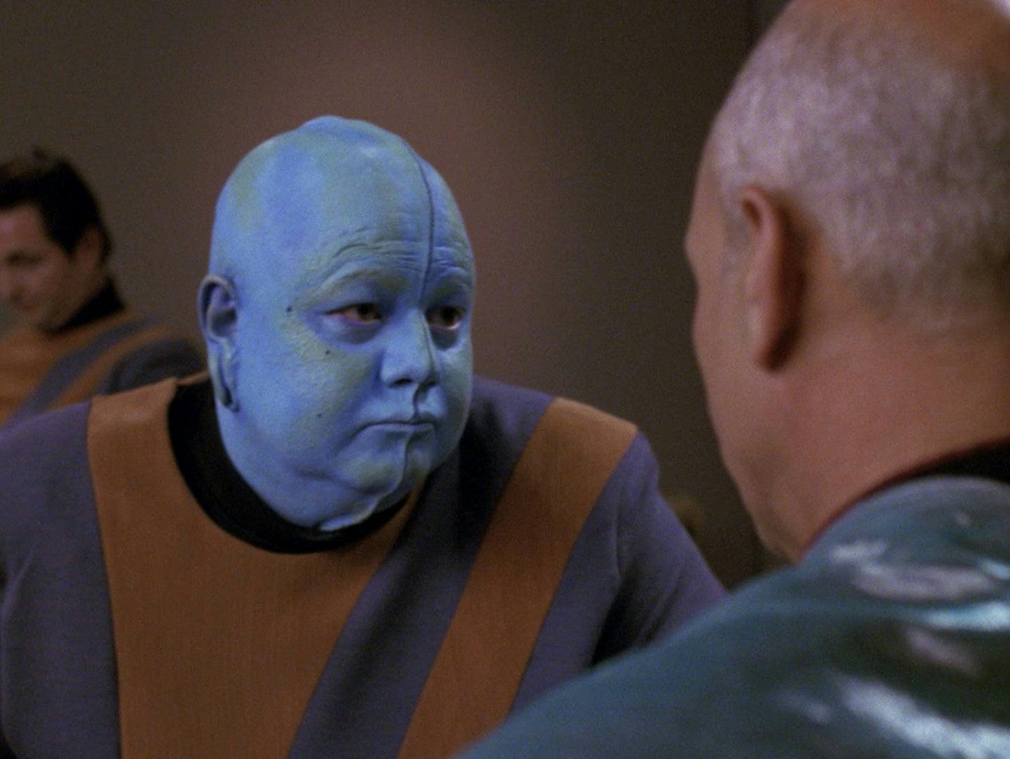 Mot looks at Captain Picard face-to-face in 'Ensign Ro'