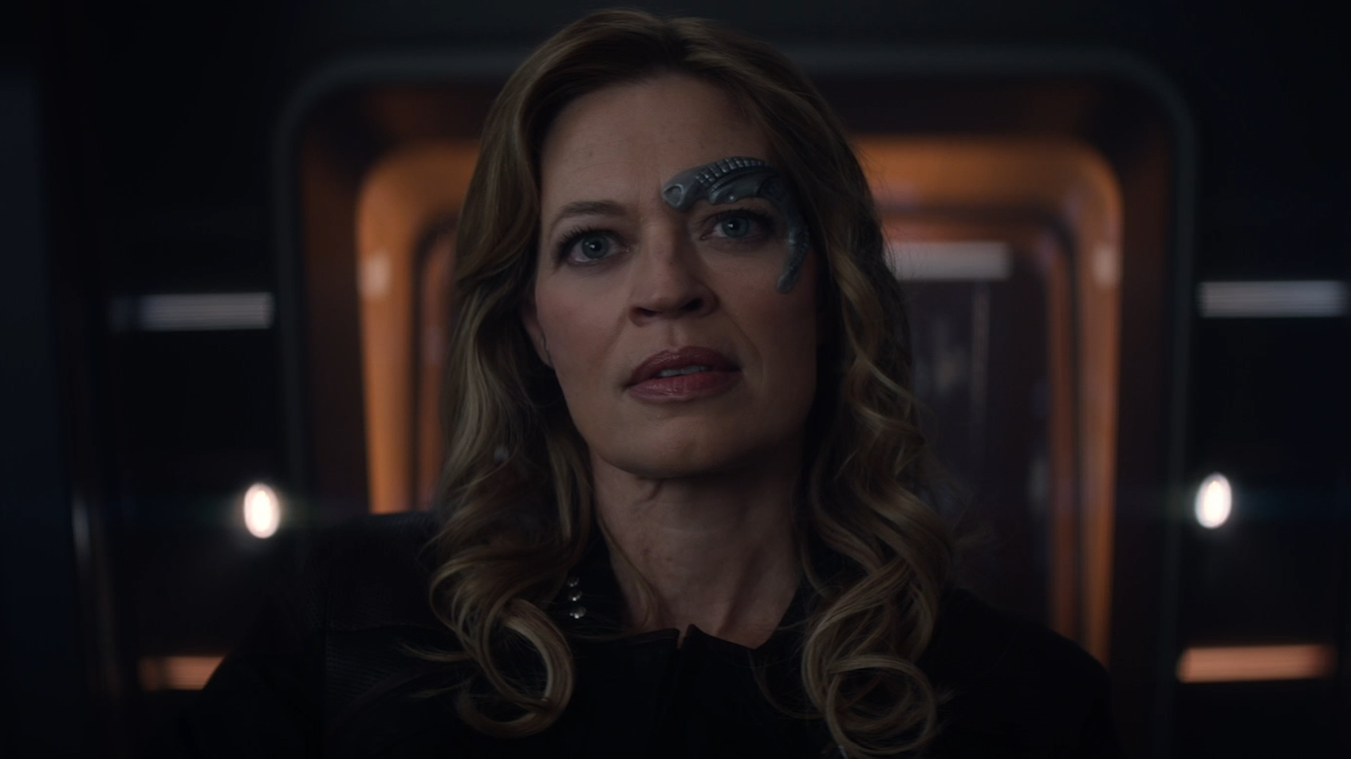 Close-up of Commander Seven look ahead at the Titan's viewscreen