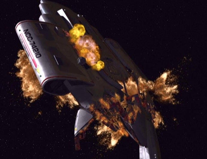 The U.S.S. Valiant explodes following destruction in 'Valiant'