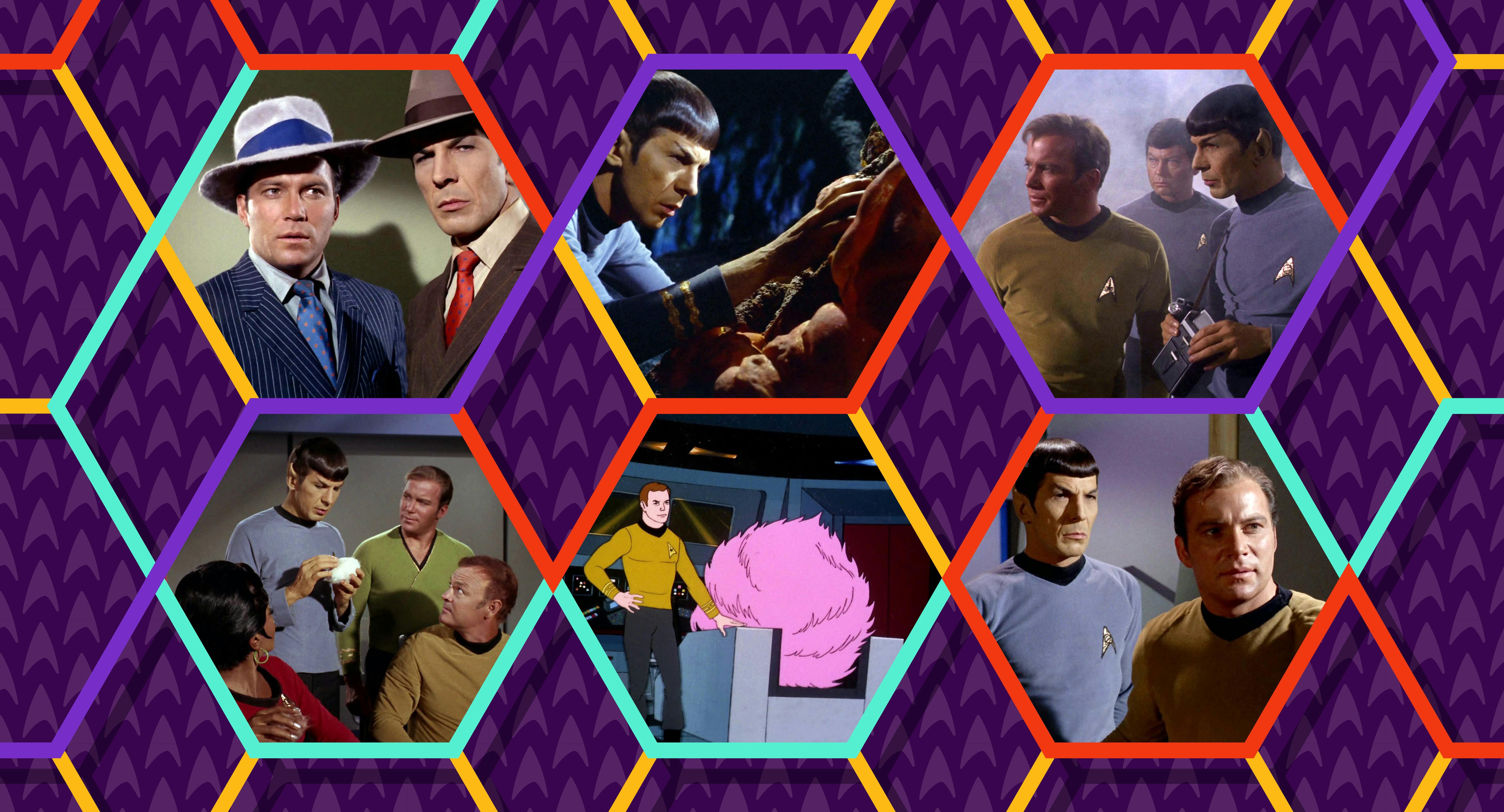A collage of images from both Star Trek: The Original Series and Star Trek: The Animated Series episodes against a purple background.