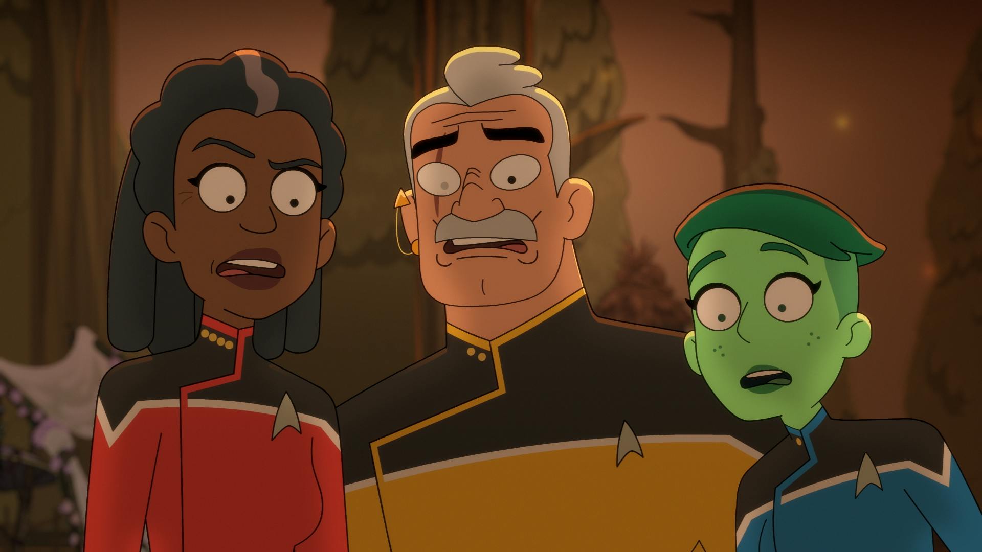 Captain Freeman, Shaxs, and Tendi are all shocked in Star Trek: Lower Decks