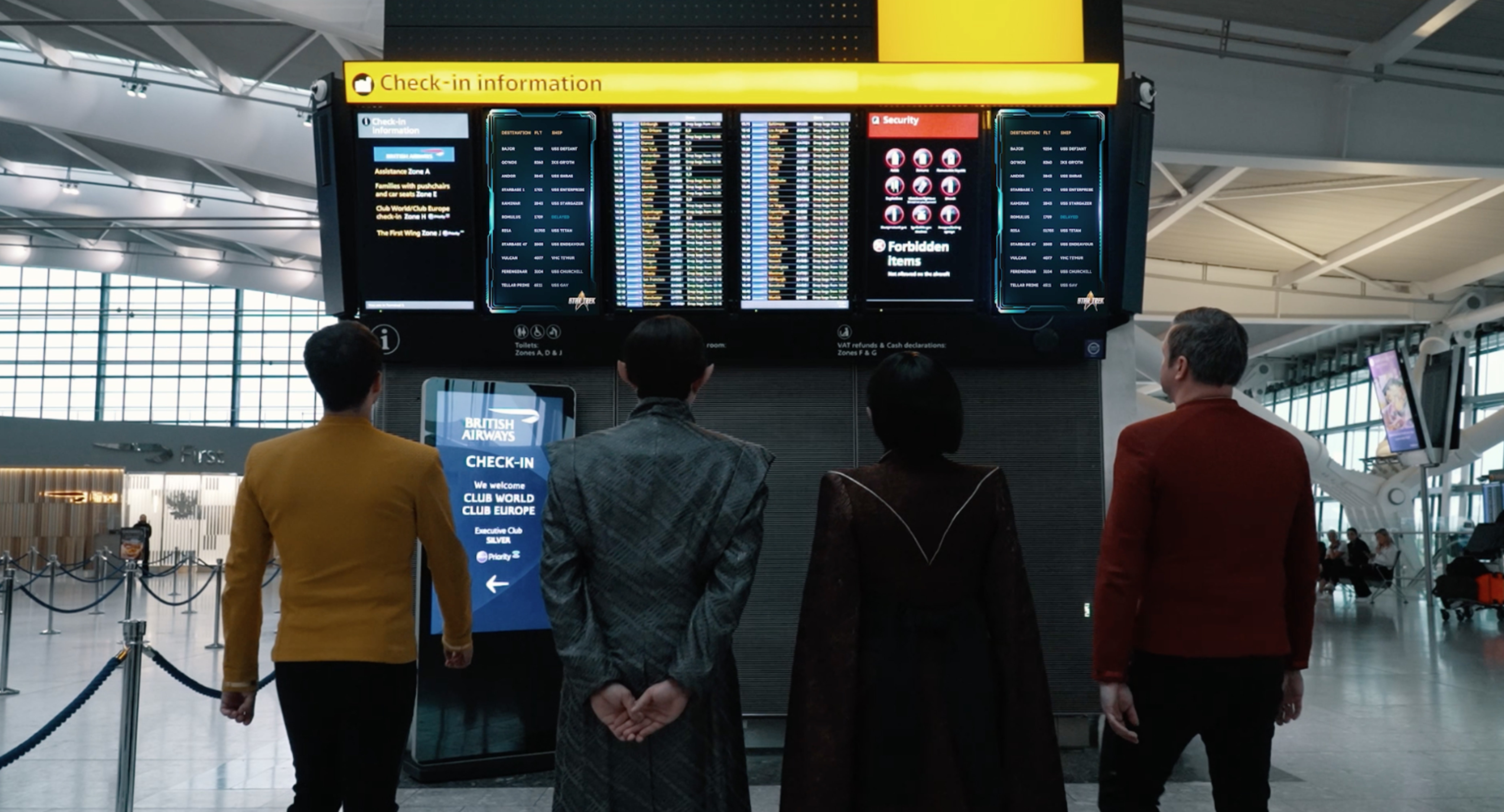 British Airways employees dressed as Star Trek Starfleet passengers at Heathrow Airport