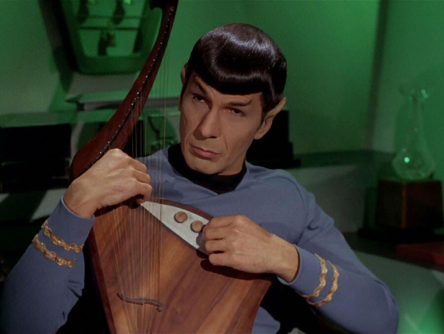Spock plays the Vulcan lute in 'The Way to Eden'
