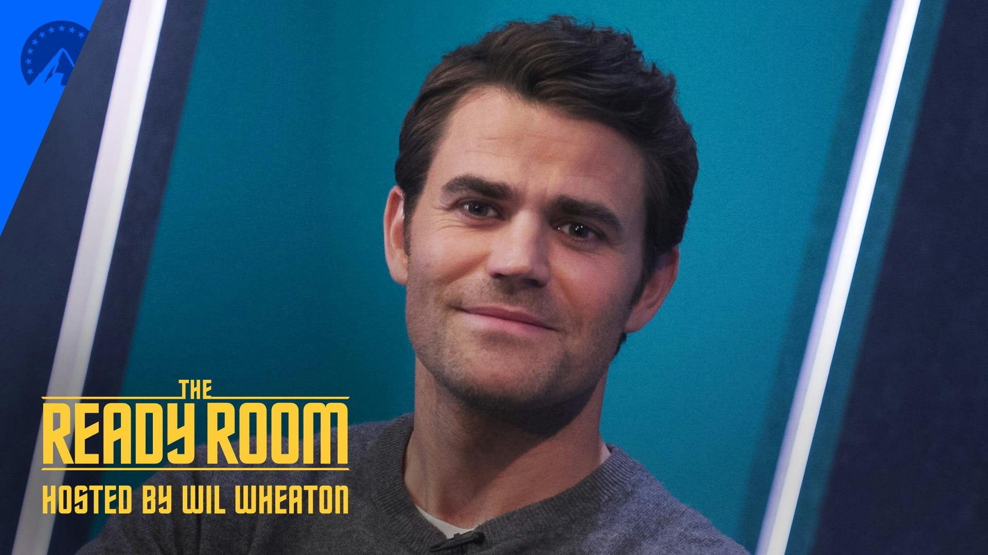 Close-up of Paul Wesley on set of The Ready Room