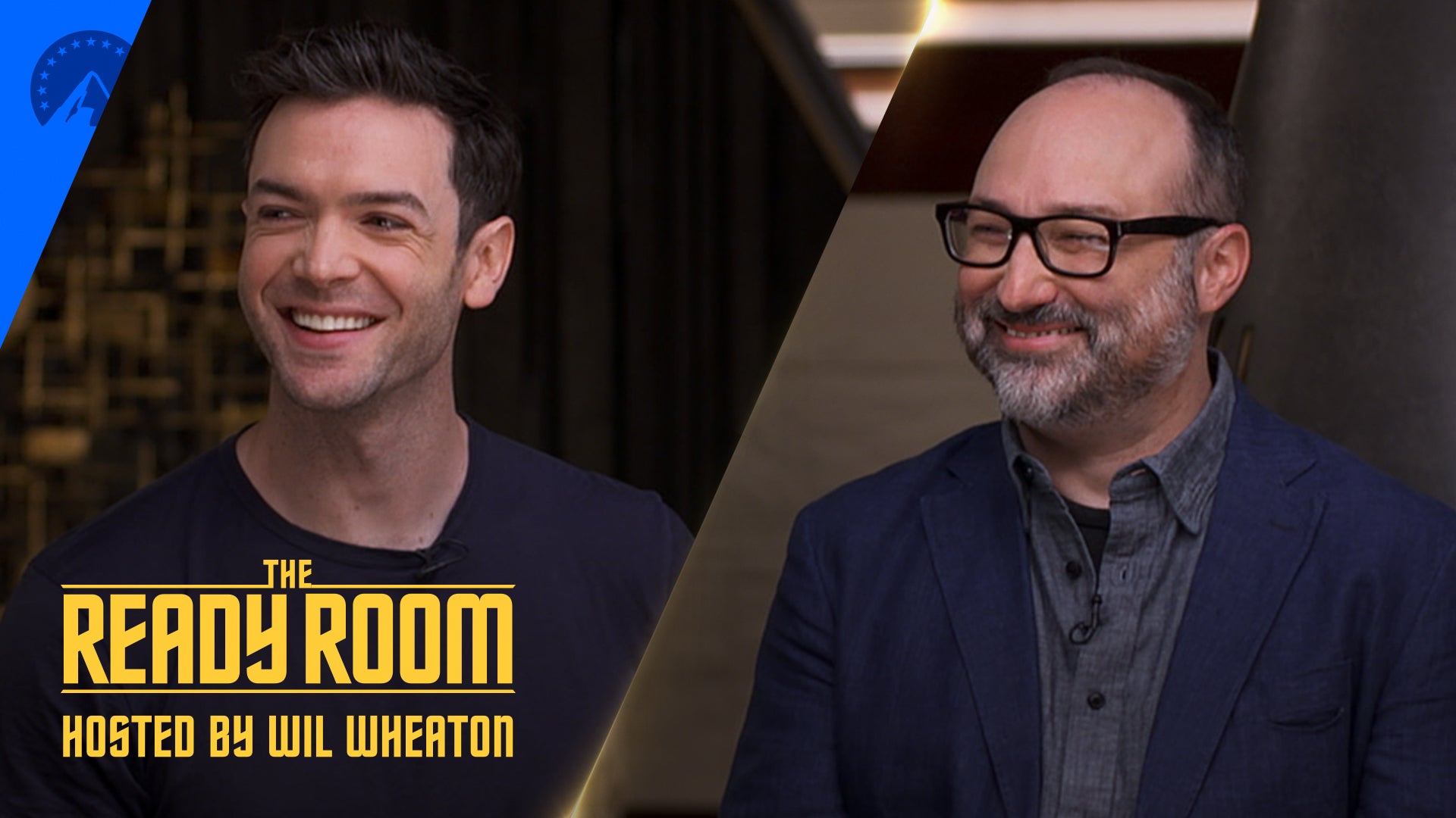 Ethan Peck and Henry Alonso Myers smile as they are interviewed by Wil Wheaton for The Ready Room.