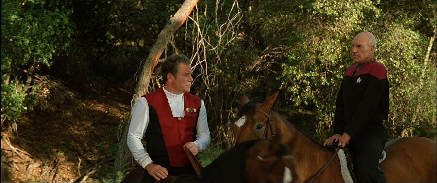 Kirk and Picard on horses in Star Trek Generations