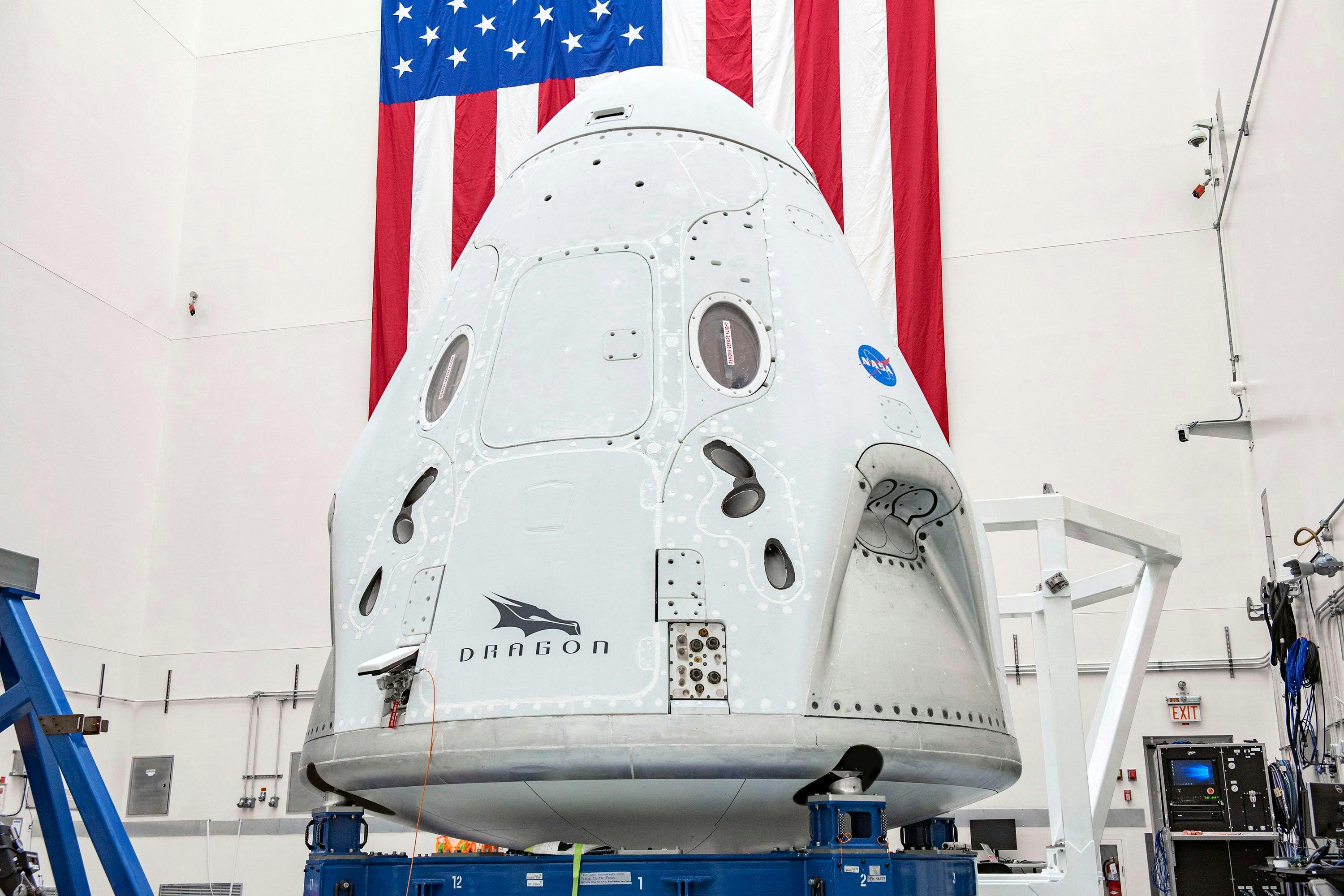 The SpaceX Crew Dragon spacecraft undergoes final processing at Cape Canaveral Air Force Station, Florida, in preparation for the Demo-2 launch with NASA astronauts Bob Behnken and Doug Hurley to the International Space Station for NASA’s Commercial Crew Program. Crew Dragon will carry Behnken and Hurley atop a Falcon 9 rocket, returning crew launches to the space station from U.S. soil for the first time since the Space Shuttle Program ended in 2011.