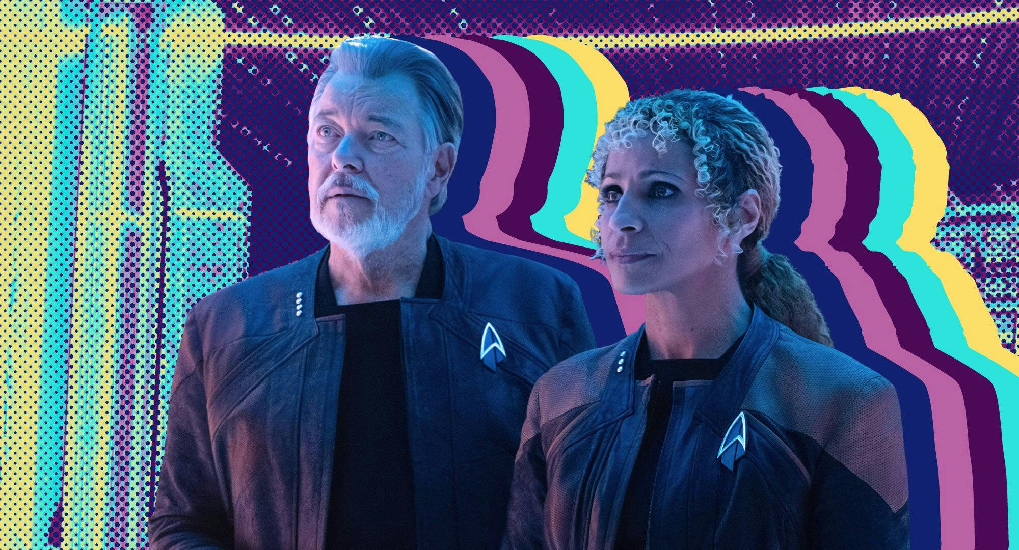 Illustrated banner featuring Captain Will Riker and Raffi