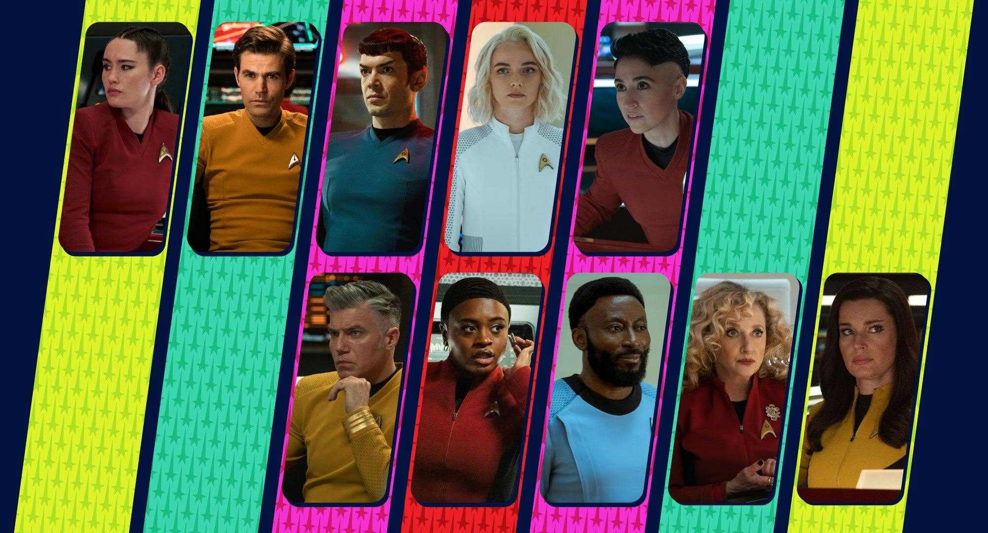 Illustrated banner featuring the Season 2 cast of Star Trek: Strange New Worlds