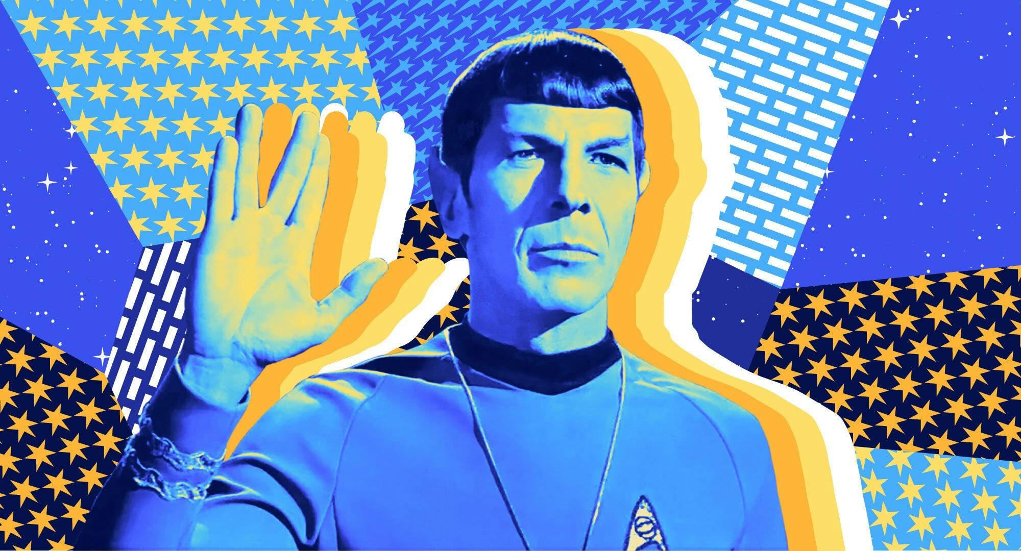 Illustrated banner featuring Spock doing the Live Long and Prosper Vulcan salute