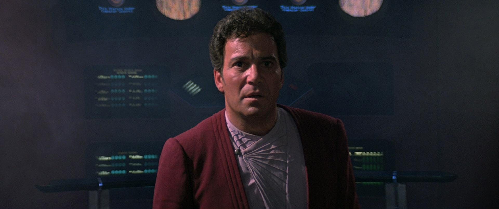 Close-up of a distressed Kirk in Star Trek III: The Search for Spock