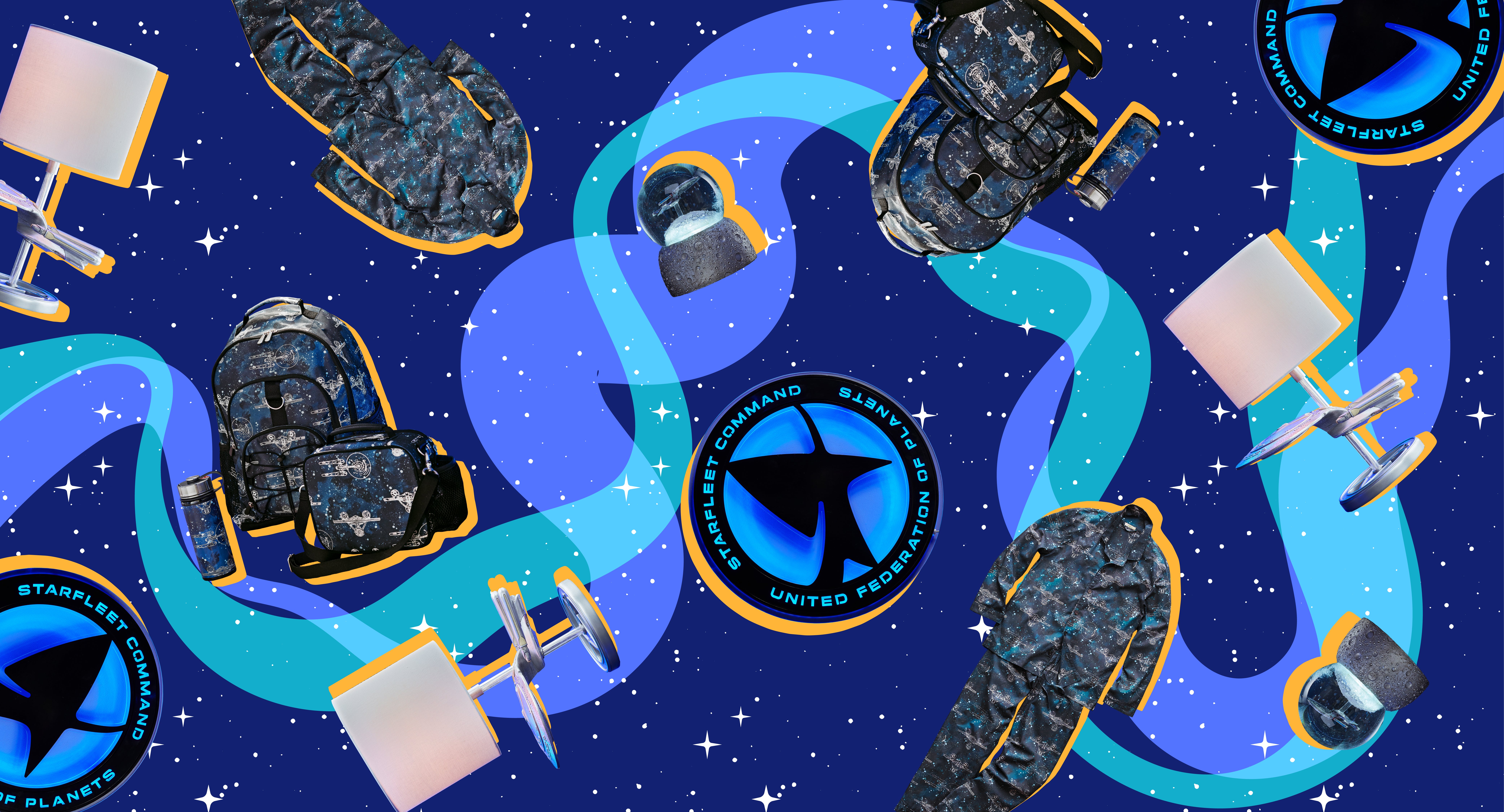 Illustrated art with Pottery Barn Teen x Star Trek collection