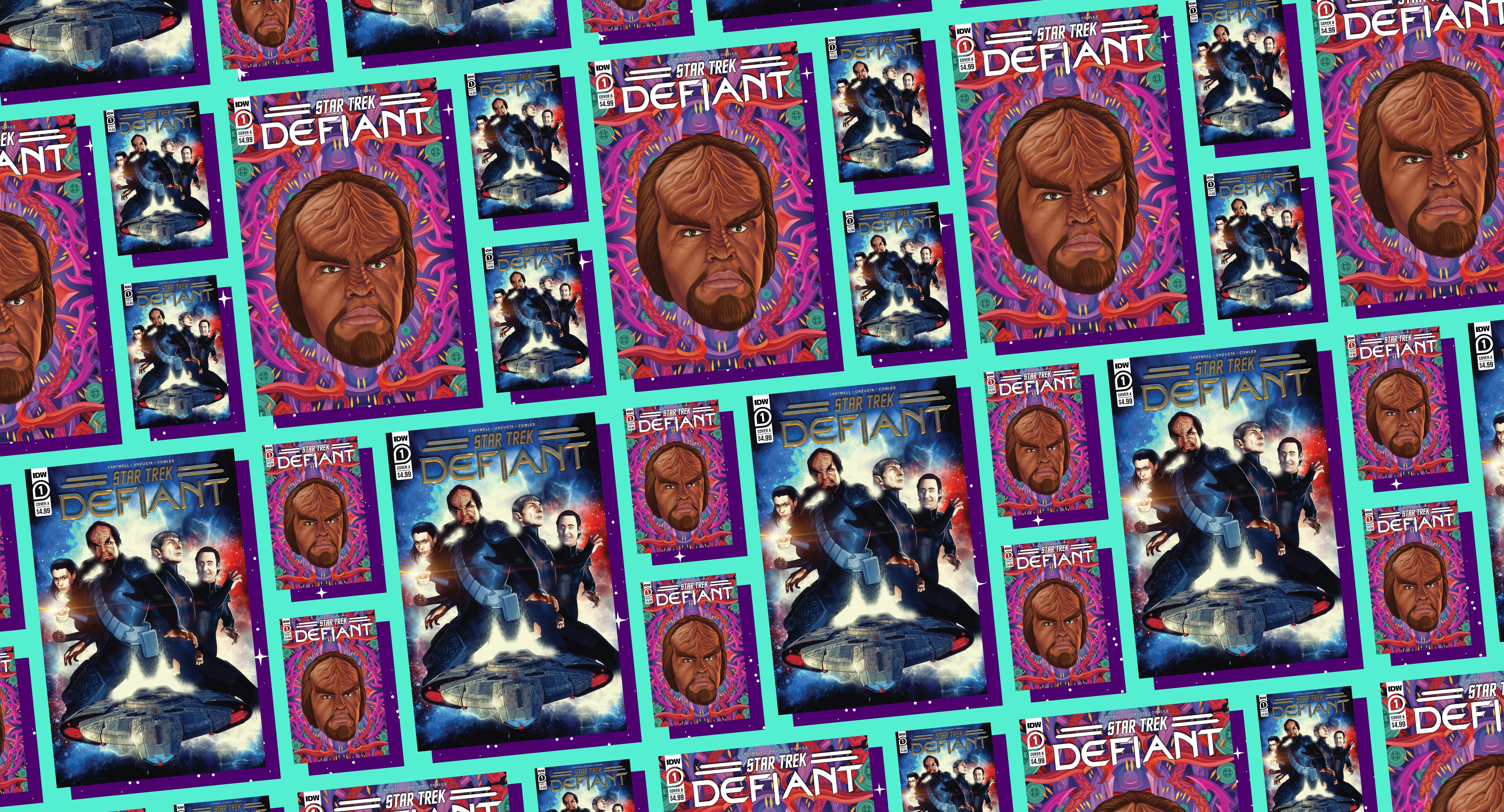 Illustrated banner of the STAR TREK: DEFIANT comic covers from IDW