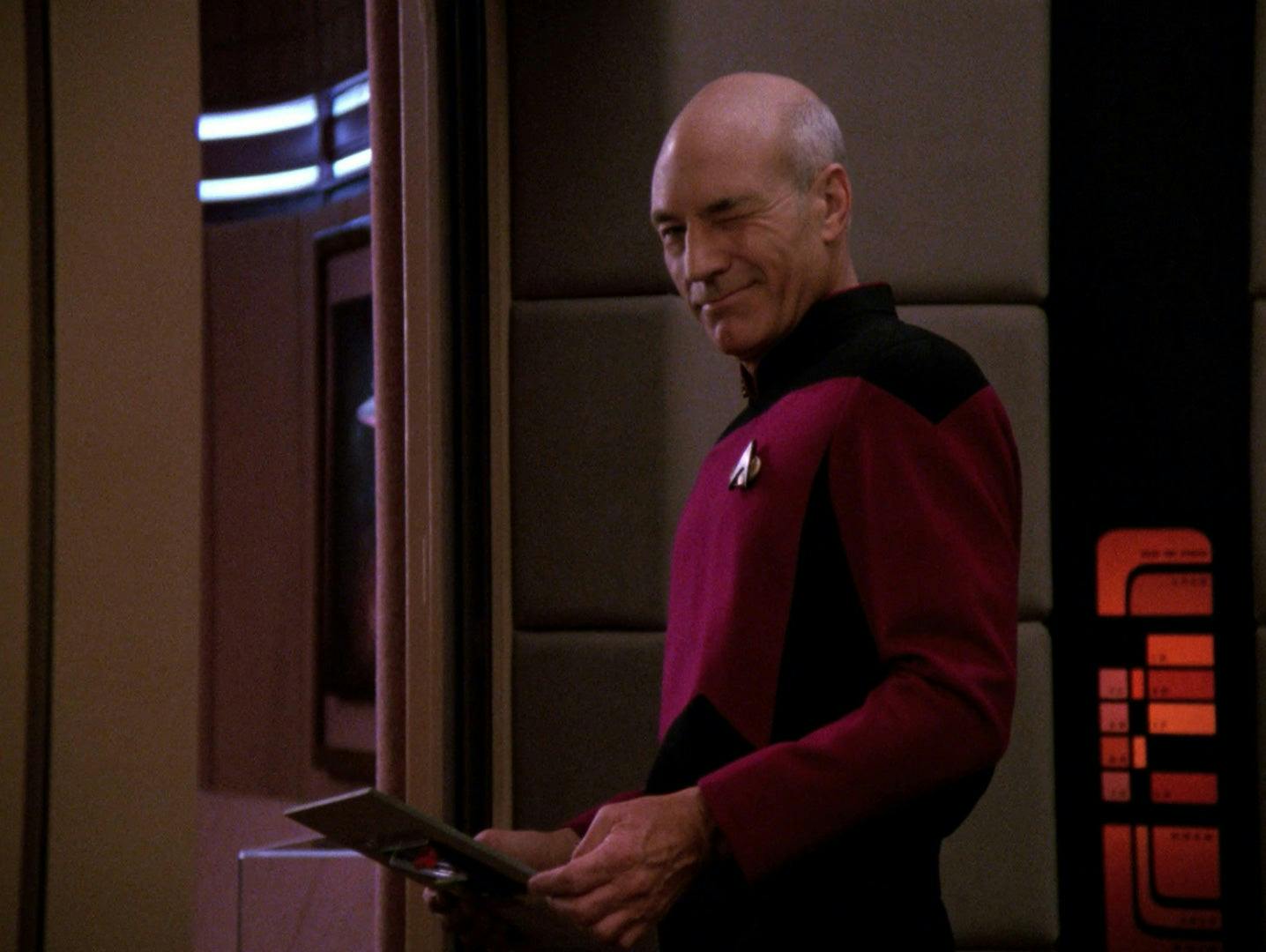 Captain Picard winks in Star Trek: The Next Generations - 