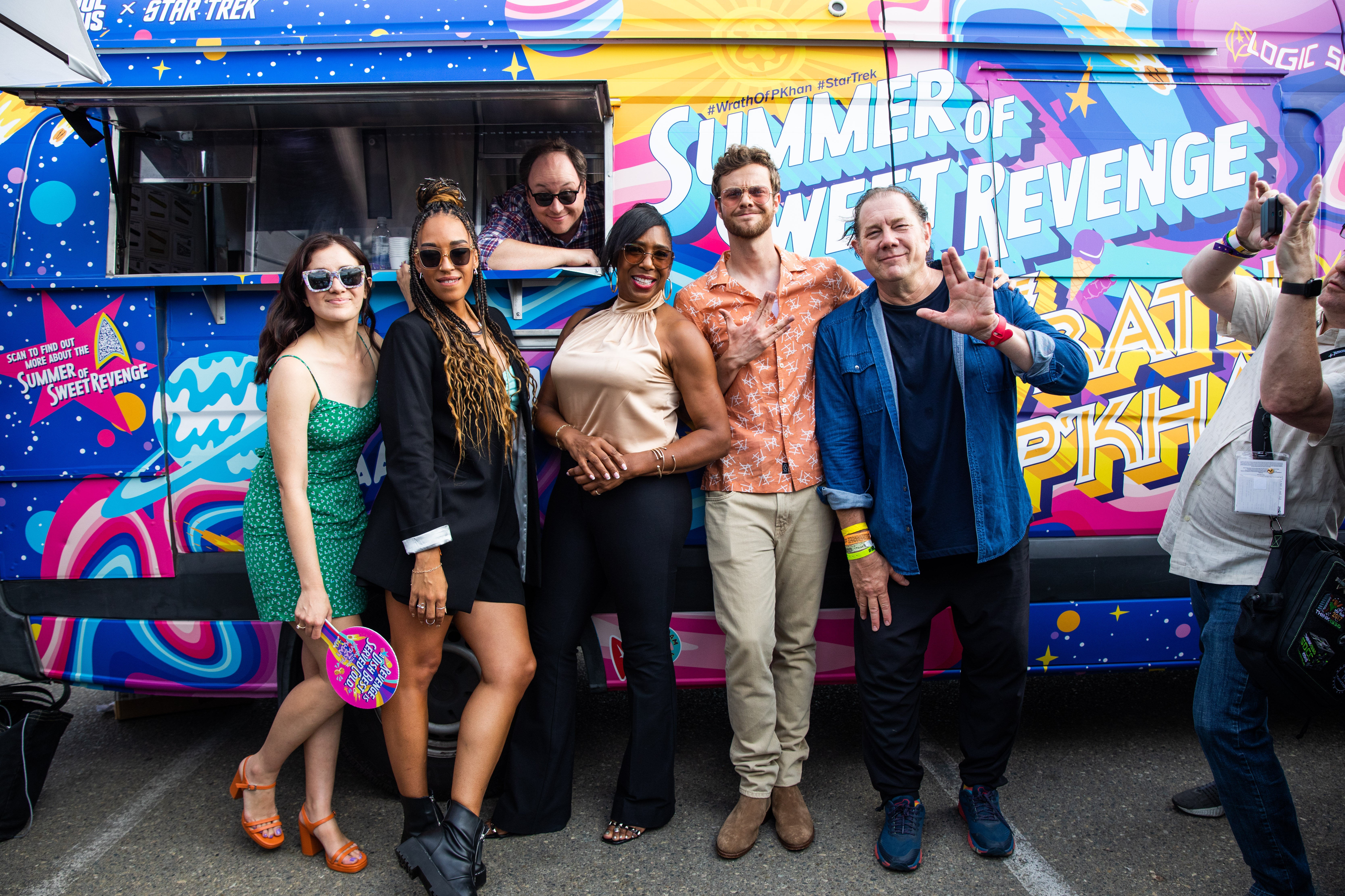 The Star Trek: Lower Decks crew at the Wrath of P'Khan ice cream truck at SDCC 2022!