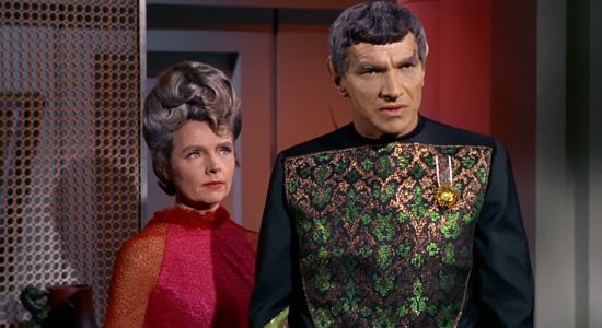 Jane Wyatt as Amanda Grayson and Mark Lenard as Sarek on Star Trek