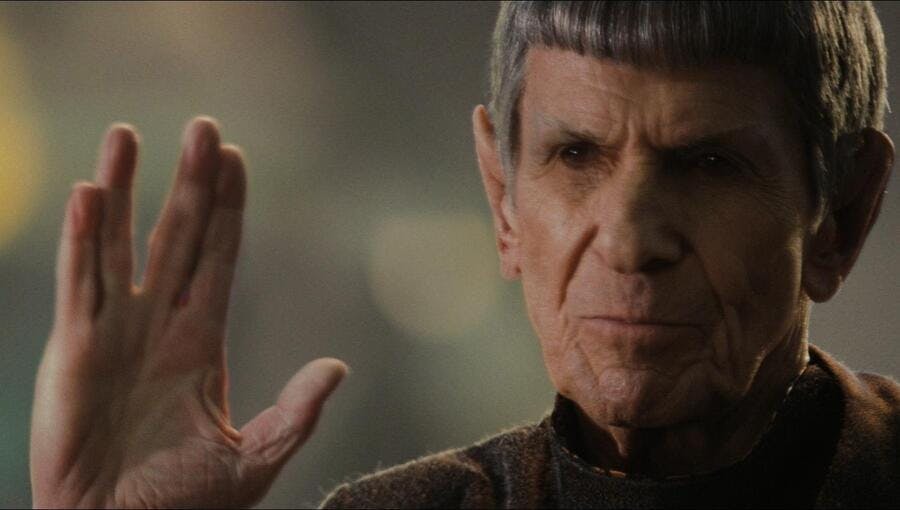 LLAP - Spock Prime does the Vulcan salute in Star Trek (2009)