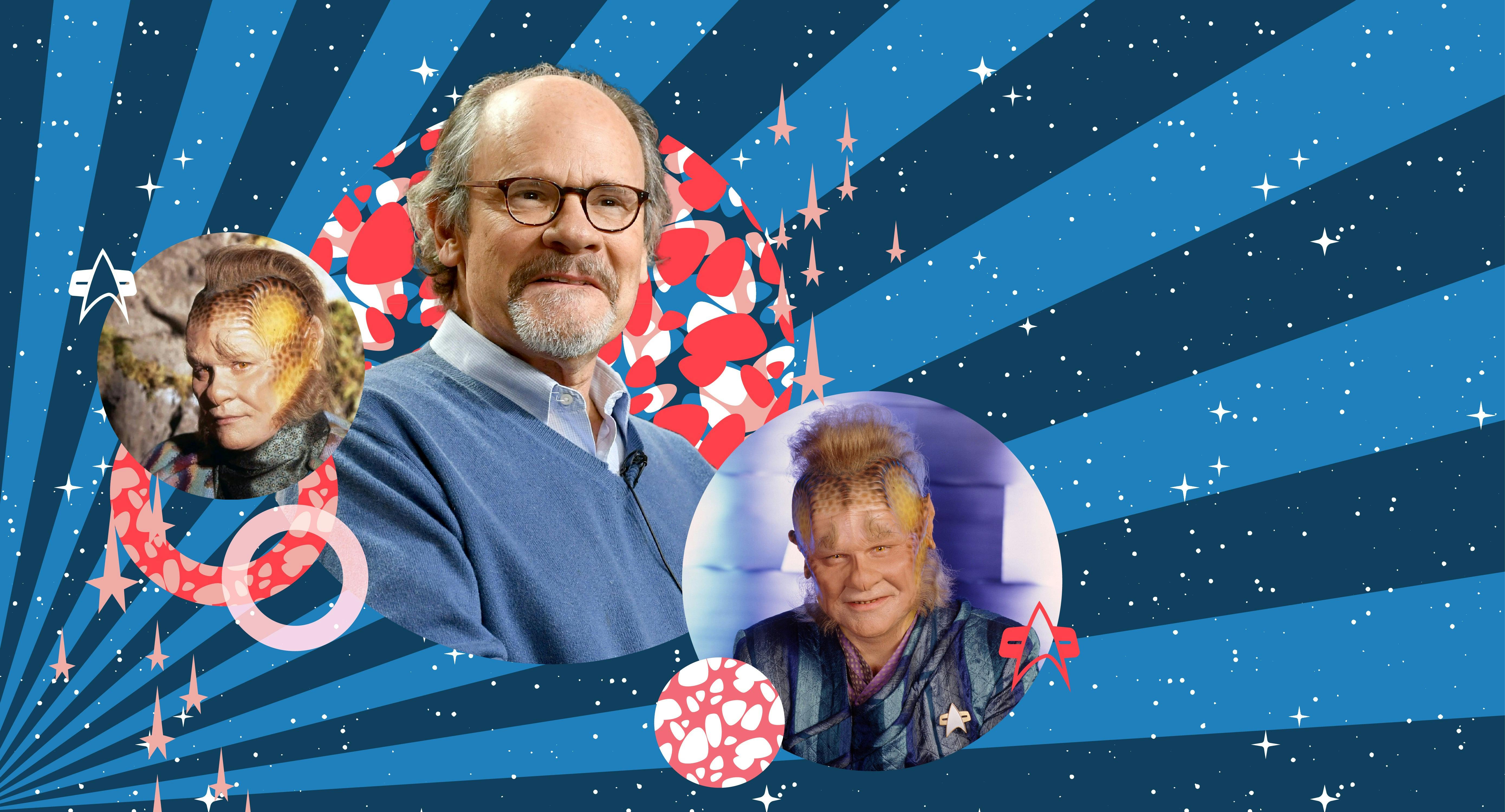 Illustrated banner of Ethan Phillips and his Star Trek: Voyager character Neelix