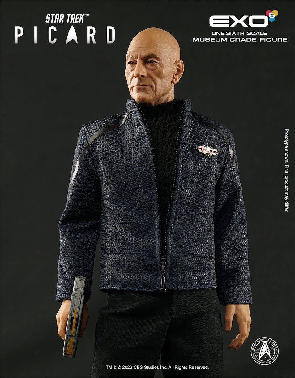 product shot of EXO-6 x Star Trek: Picard's Admiral Jean-Luc Picard 1:6 museum grade articulated figure